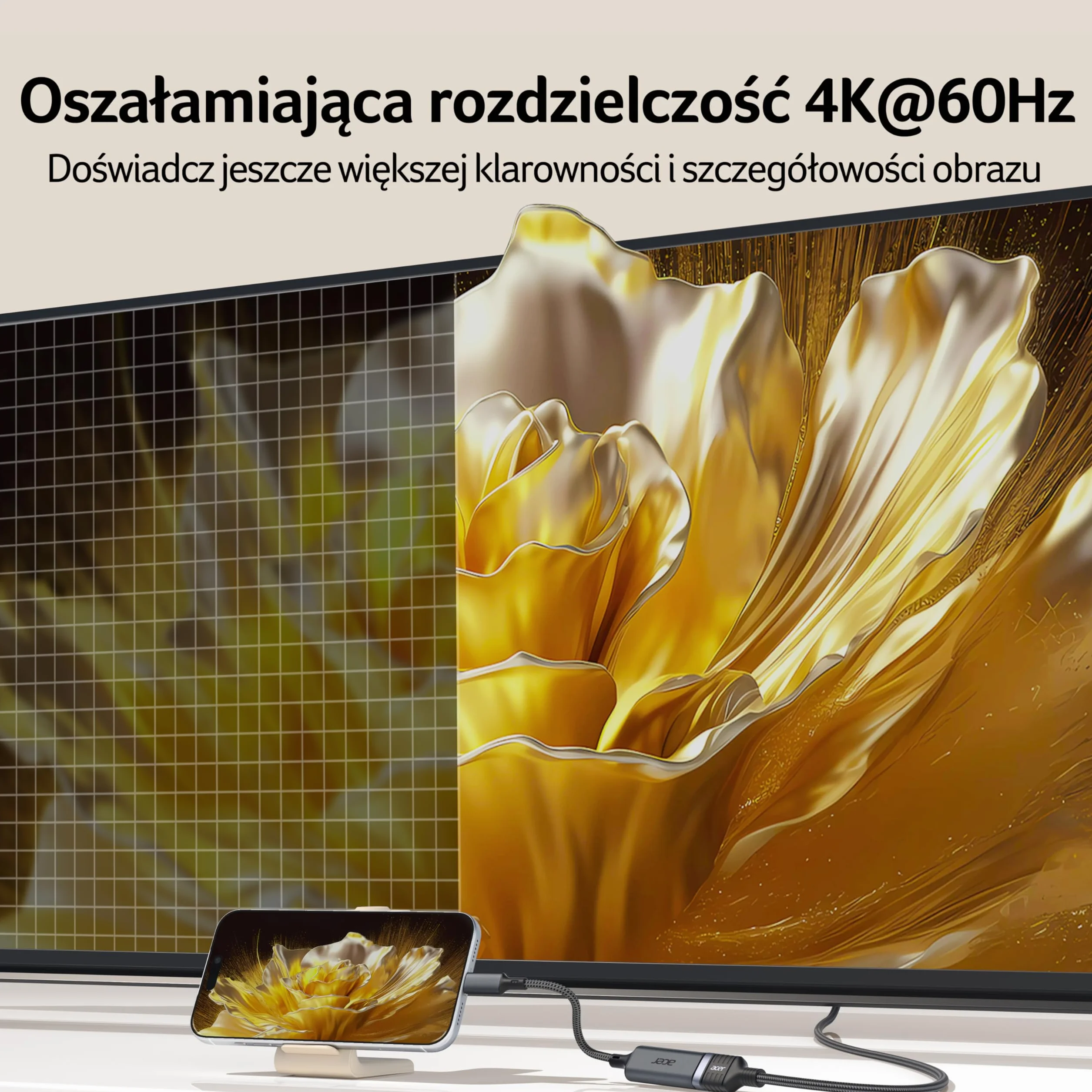 Acer Adapter USB C do HDMI 4K@60Hz, Adapter Typu C HDMI HDR, Thunderbolt 5/4/3 Kompatybilny z Monitorem, MacBookiem Pro Air, iMacem, Serią iPhone 17, iPadem Pro Air, Galaxy S26, laptopem, XPS itp.