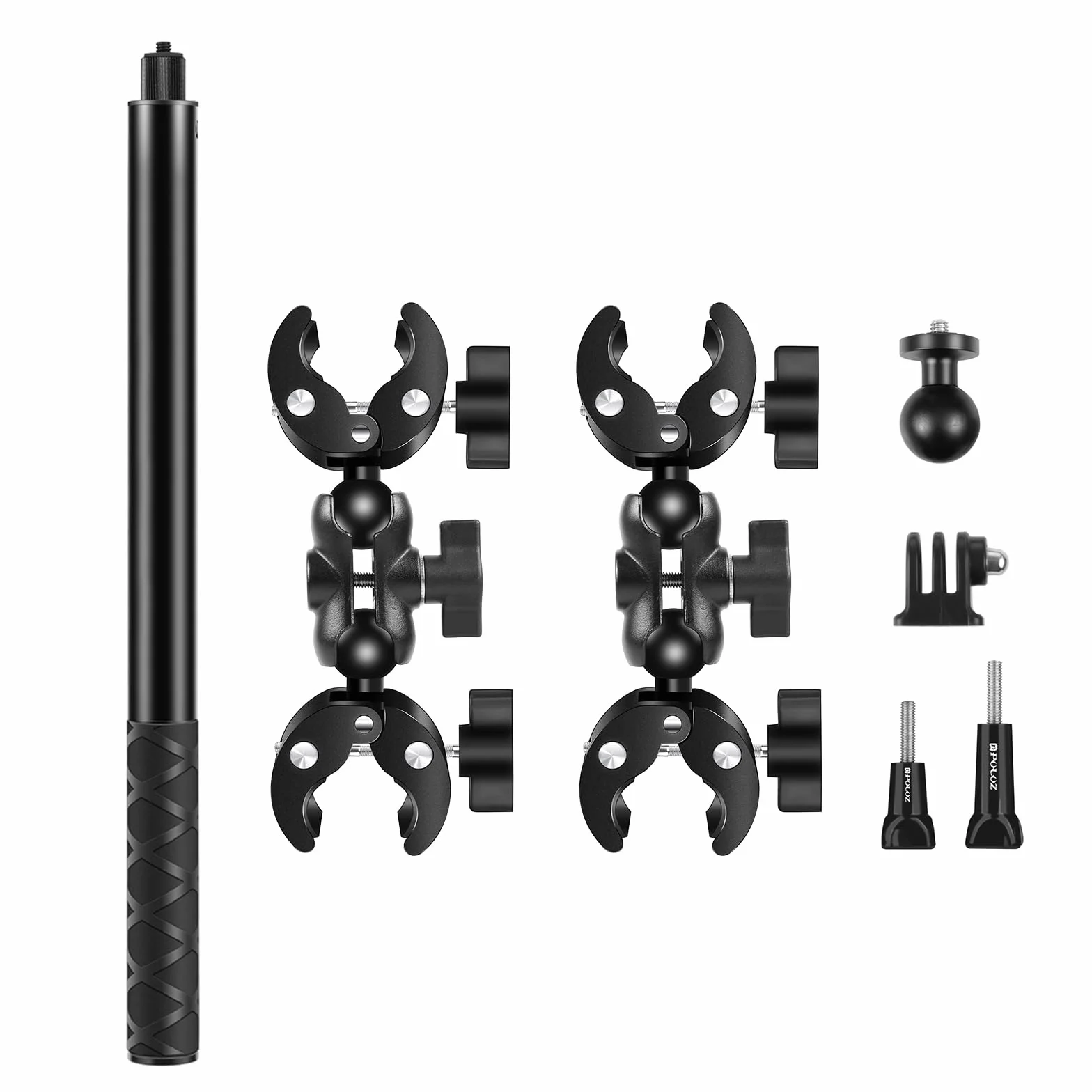 PULUZ kijek do selfie na motocykl Klamra wspornik 150 cm, kijek do selfie Insta 360 na motocykl z 2 super klamrami dla Insta360 X5X4, X3, X2, One, RS, R Ace, dla DJI Osmo 360