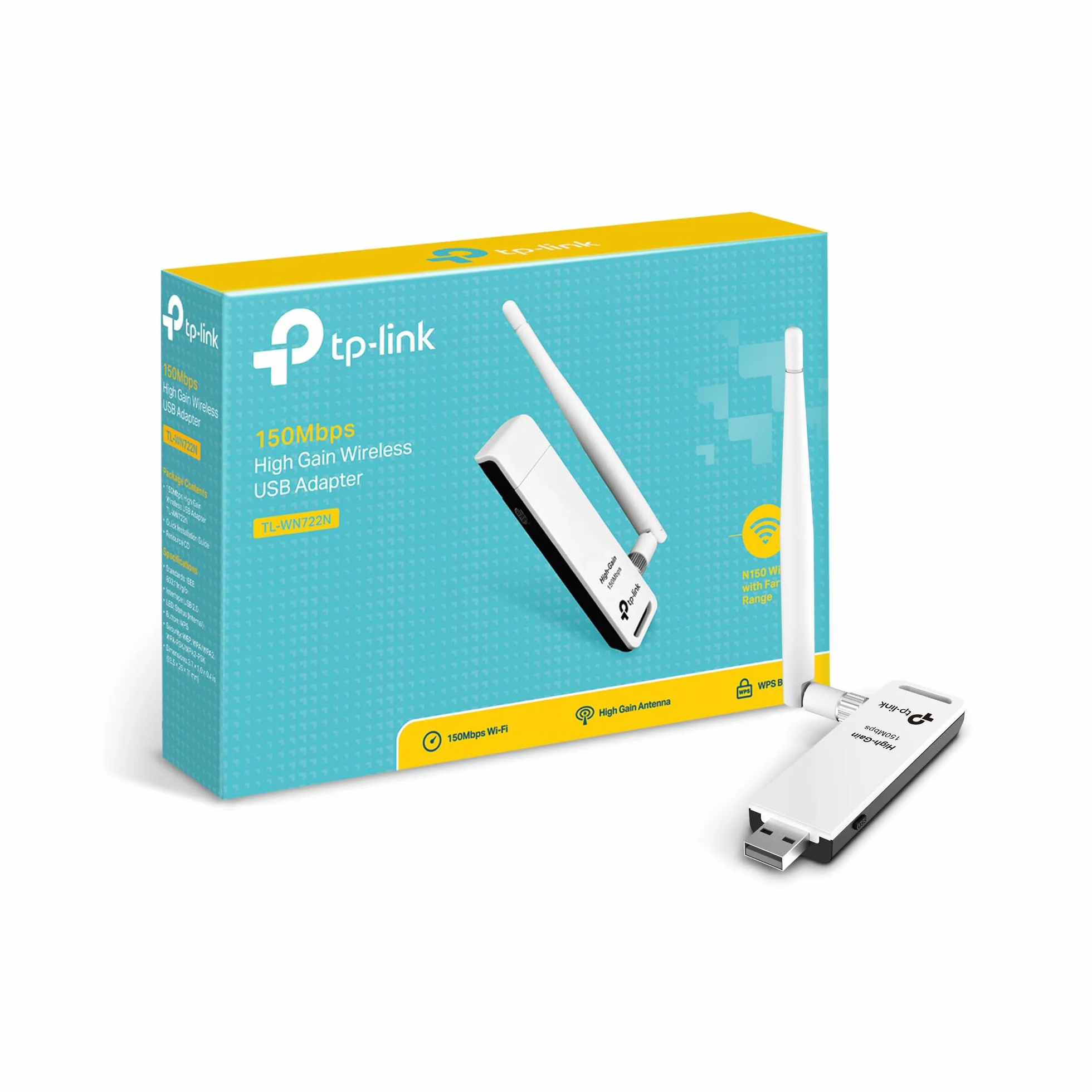 TP-Link TL-WN722N High Gain WLAN USB Adapter (WPS, kompatibel mit Raspberry Pi, Windows 10/8.x/7/XP, Mac OS 10.9~10.13) weiß/schwarz