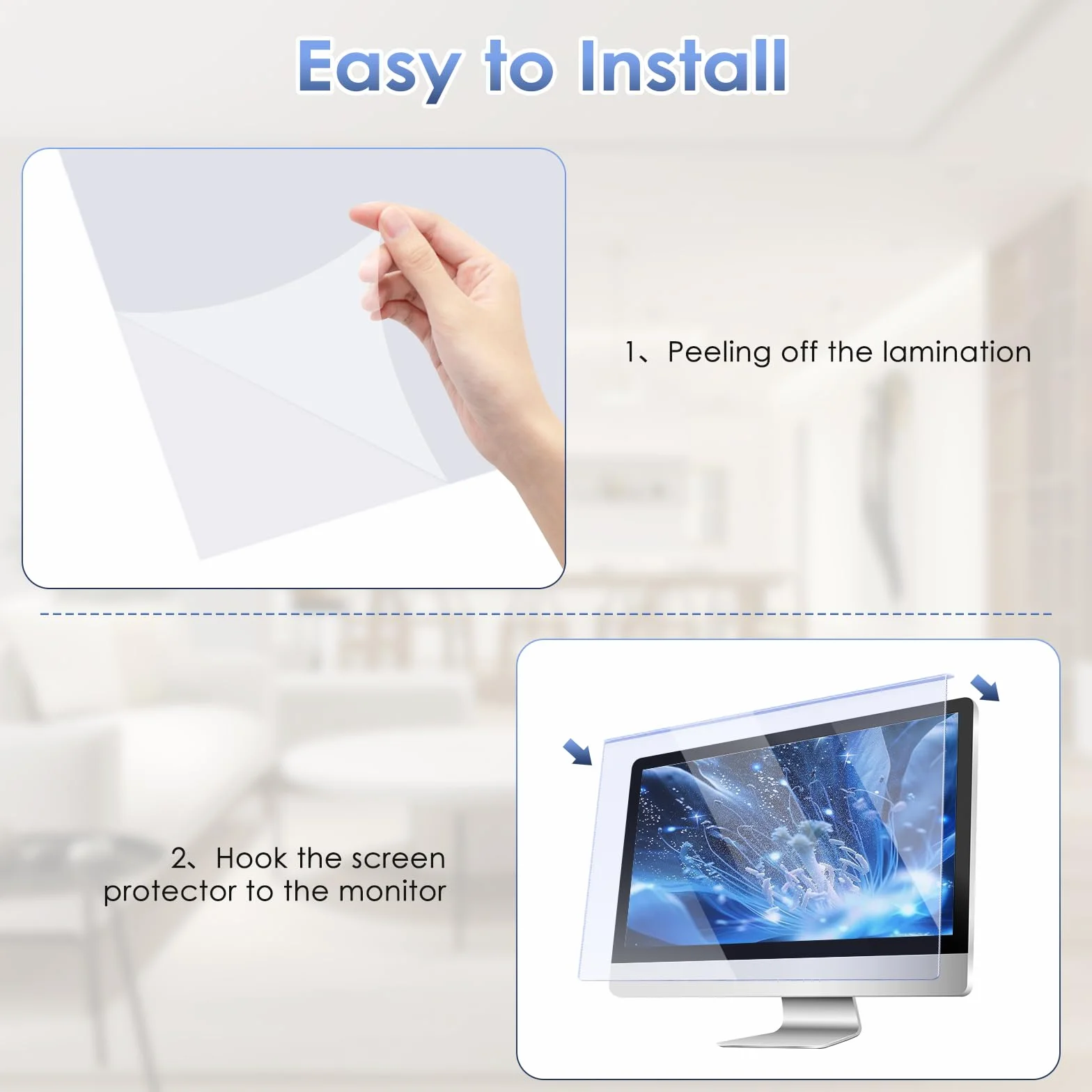 Qoosea Blokowanie niebieskiego światła 27" ochrona ekranu do monitorów komputerowych, uniwersalne dopasowanie, 612,6 x 356 mm, nieoślepiająca, ochrona przed promieniowaniem UV do długiej pracy i