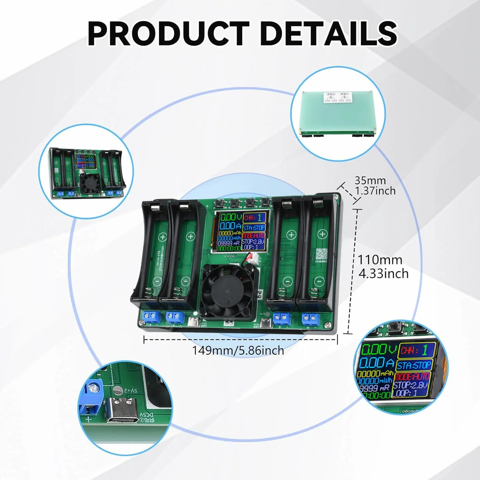 Tester pojemności akumulatora DC5V tester rezystancji wewnętrznej baterii moduł pojemności napięcia prądu wydajności z wyświetlaczem LCD typu C do baterii litowej 4 kanały