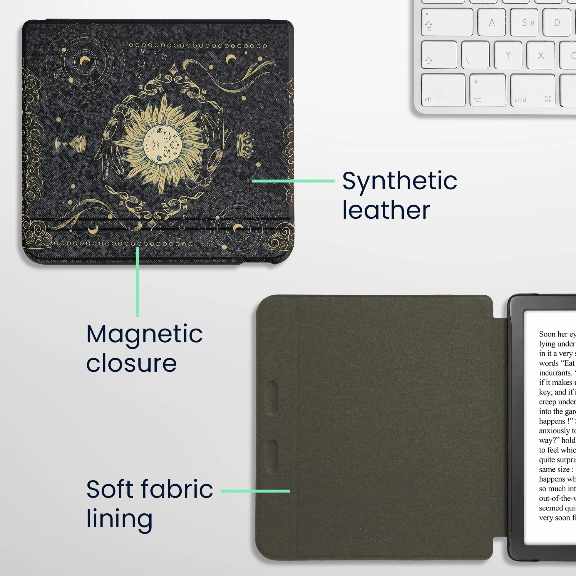Kwmobile Etui z klapką kompatybilne z Kobo Libra Colour/Tolino Vision Color eReader Case karty tarota, ciemnoniebieskie, żółte, czarne