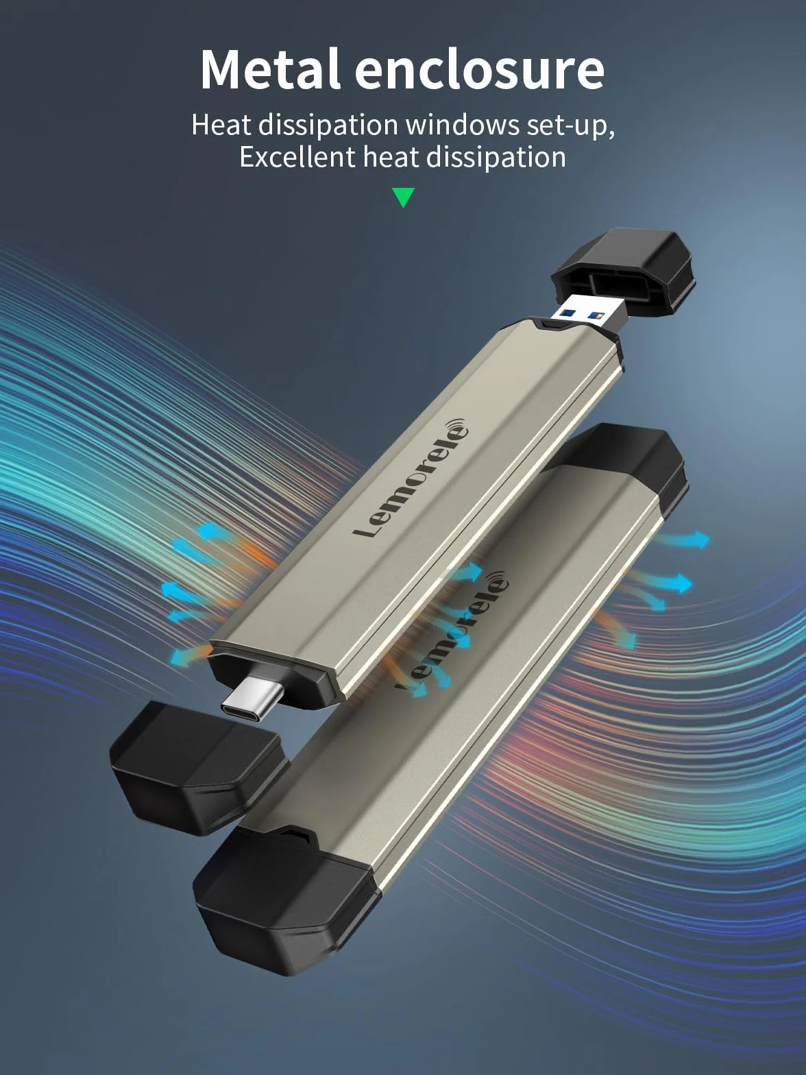 Lemorele NVMe M.2 SSD enclosure adapter, beznarzędziowy adapter zewnętrznej obudowy PCIe/SATA NVMe M.2 USB C 3.1 Gen2 (10 Gbps) dla (M-Key & M+B Key) NVMe SSD (2230/2242/2260/2280)