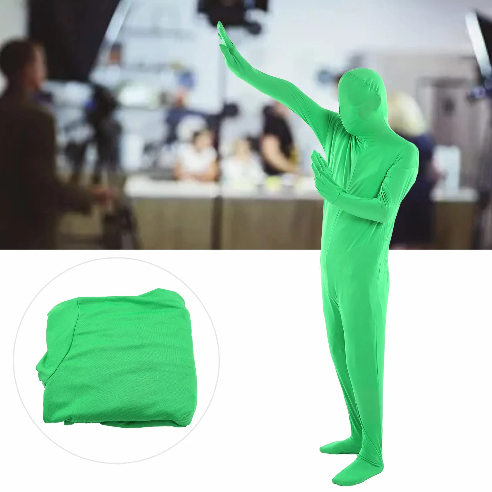 Body z Zielonym Ekranem Chromakey Body Suit Całe Ciało Split Design Znikający Mężczyzna do Fotografii Film Film Efekt Fotograficzny, Unisex Stretch Kostium dla Dorosłych Dopasowany do(180cm)