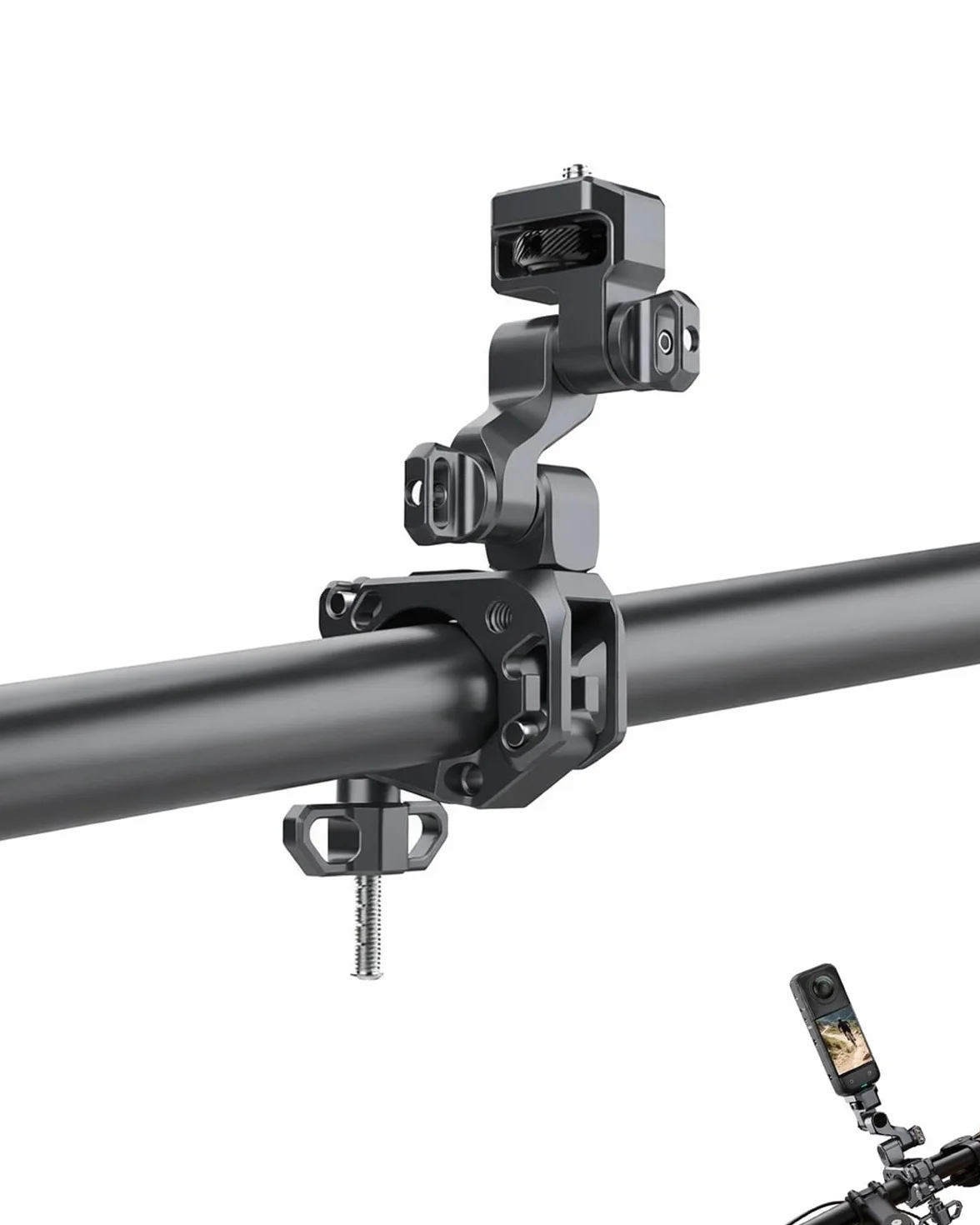 3-osiowy uchwyt na kierownicę motocykla rowerowego do Insta 360 X5 i z interfejsem śrubowym 1/4 cala itp. Kamery sportowe, uchwyt zaciskowy kamery Super Clamp pasuje do kierownicy 18-39 mm