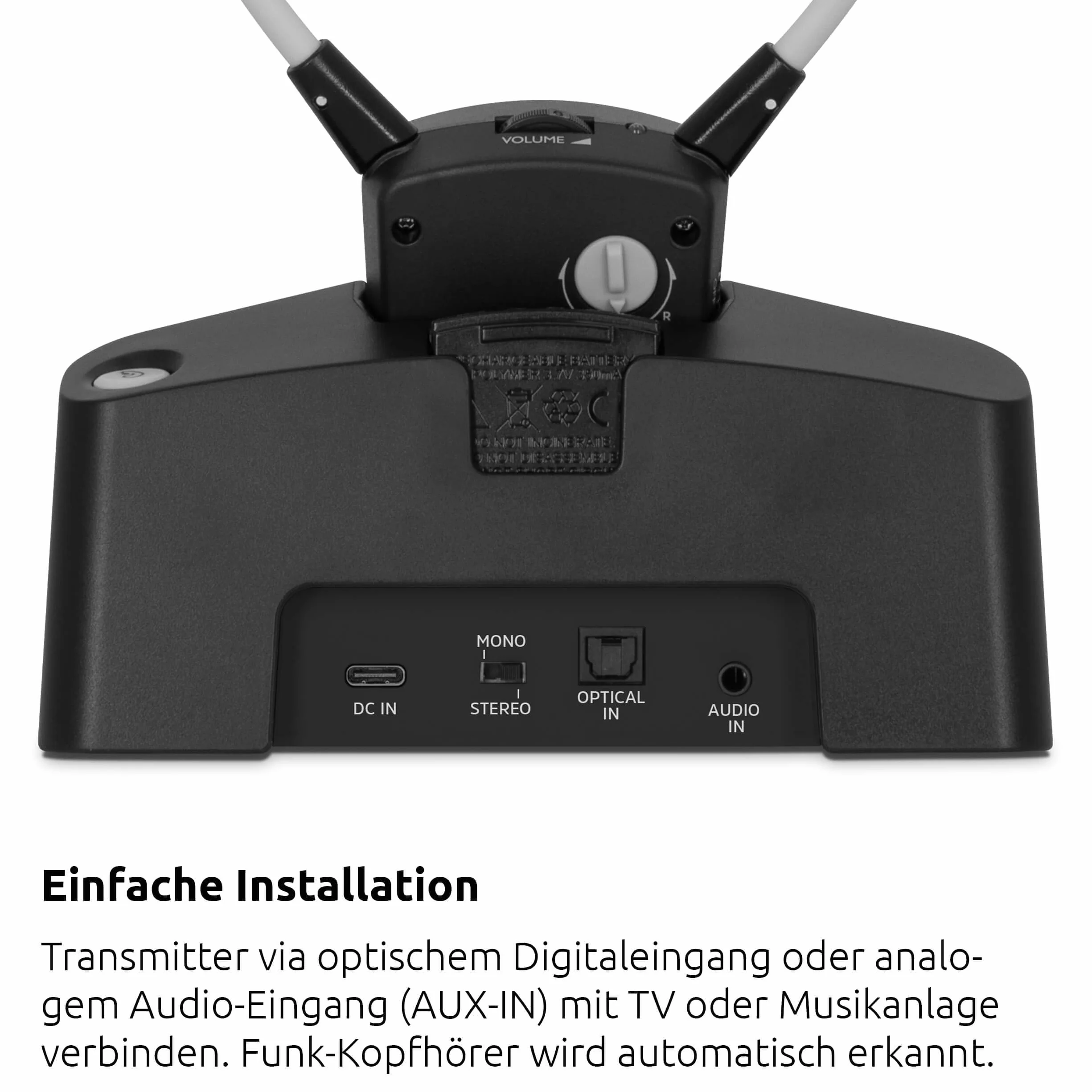 TechniSat STEREOMAN ISI 3 bezprzewodowe słuchawki stereo do telewizji i systemów muzycznych ze stacją dokującą, czarne