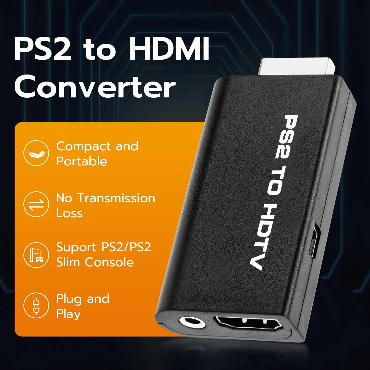 Mcbazel PS2 do HDMI Audio Video Adapter Konwerter z 3,5 mm wyjściem audio dla HDMI TV