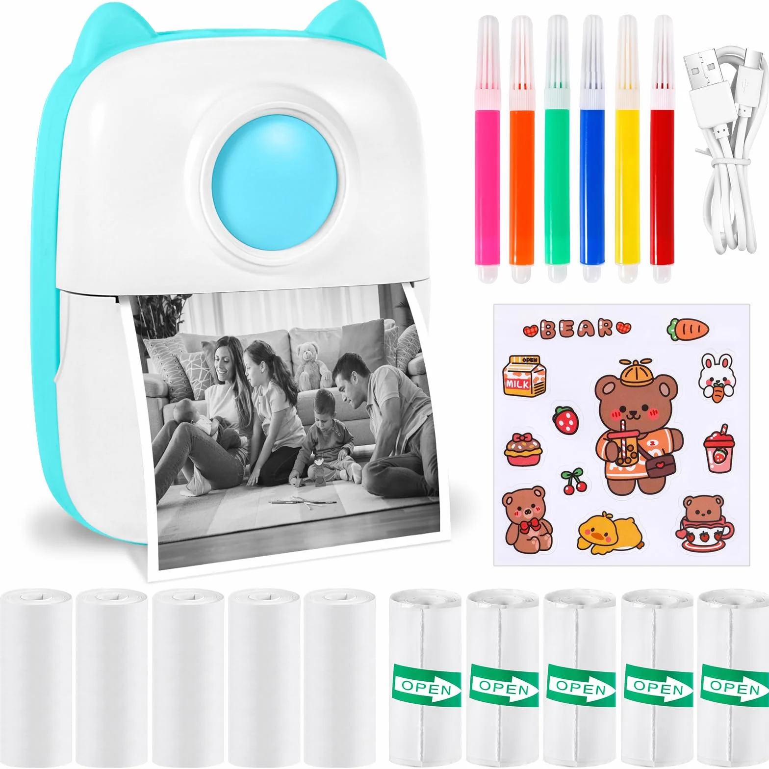 XINGGANG Mini drukarka, mobilna drukarka fotograficzna, przenośna mini drukarka fotograficzna, bezprzewodowa drukarka fotograficzna, drukarka Bluetooth, pomoc w nauce, notatki, dziennik, notatki