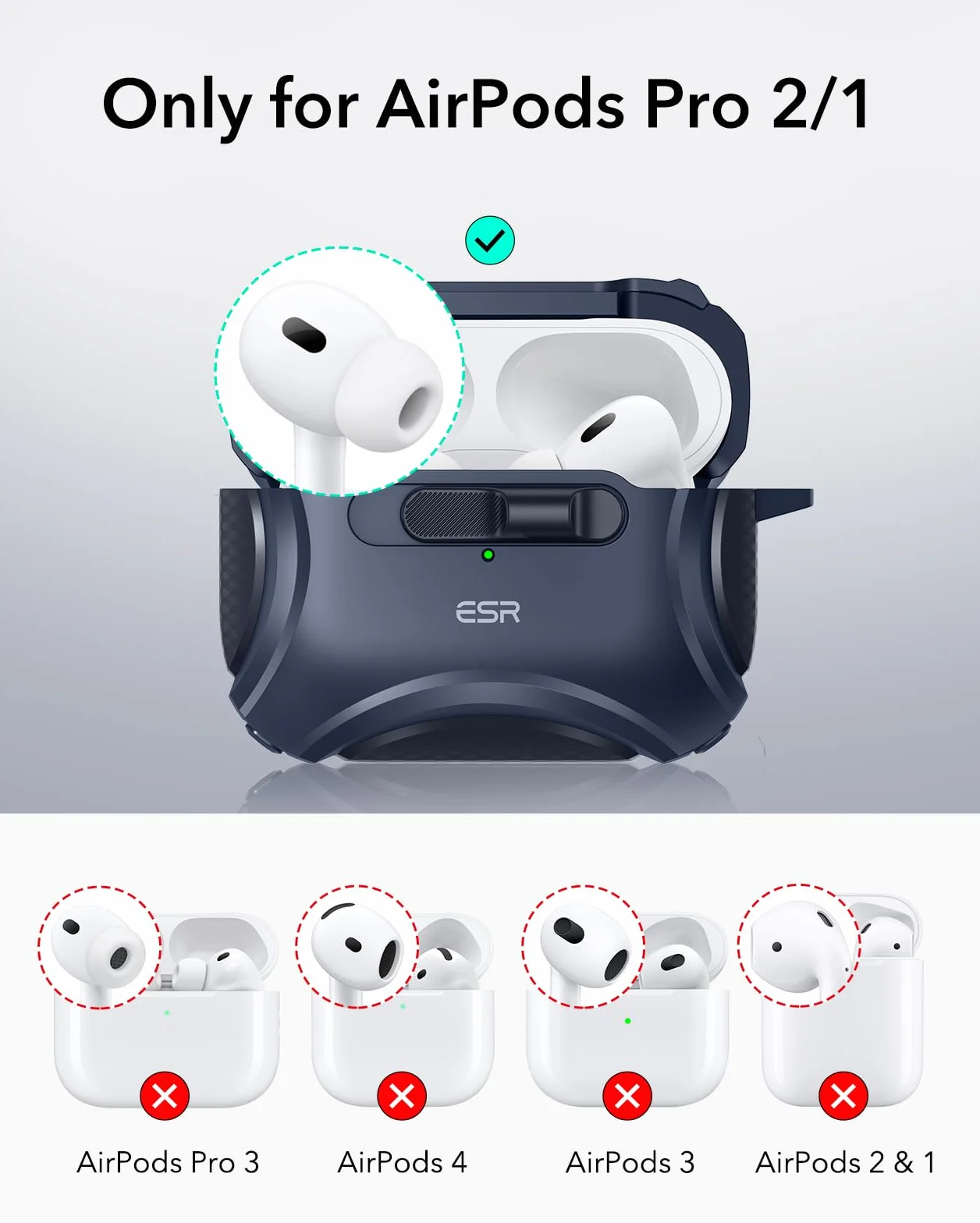 ESR Etui do AirPods Pro 2, kompatybilne z AirPods Pro 2./1. generacji (2023/2022/2019), kabel USB-C/Lightning, gotowe MagSafe, bezpieczne zamknięcie, łatwe otwieranie, seria Cyber, niebieskie
