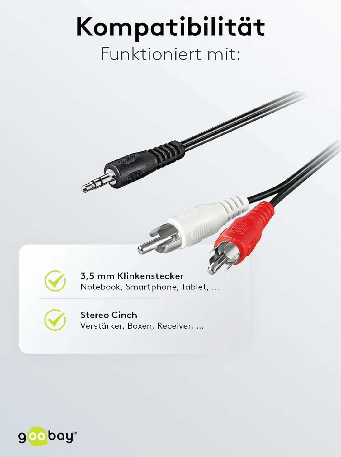 Goobay 50196 3,5 mm jack/kabel adaptera cinch - do gniazd słuchawkowych do RCA / 3-biegunowy stereo 3,5 mm wtyczka na 2 x wtyk cinch/czarny / 3 m