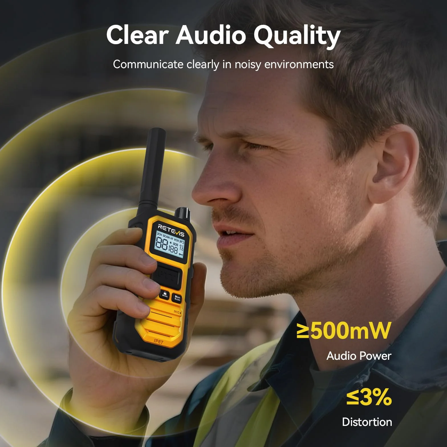 Retevis RB648 Plus Radiotelefony o Dużym Zasięgu, Wodoszczelne IP67 z 10-drożną ładowarką, 2000 mAh, Krótkofalówki dla Dorosłych z Czystym Dźwiękiem do Zastosowań Budowlanych (10 Szt., żółte)