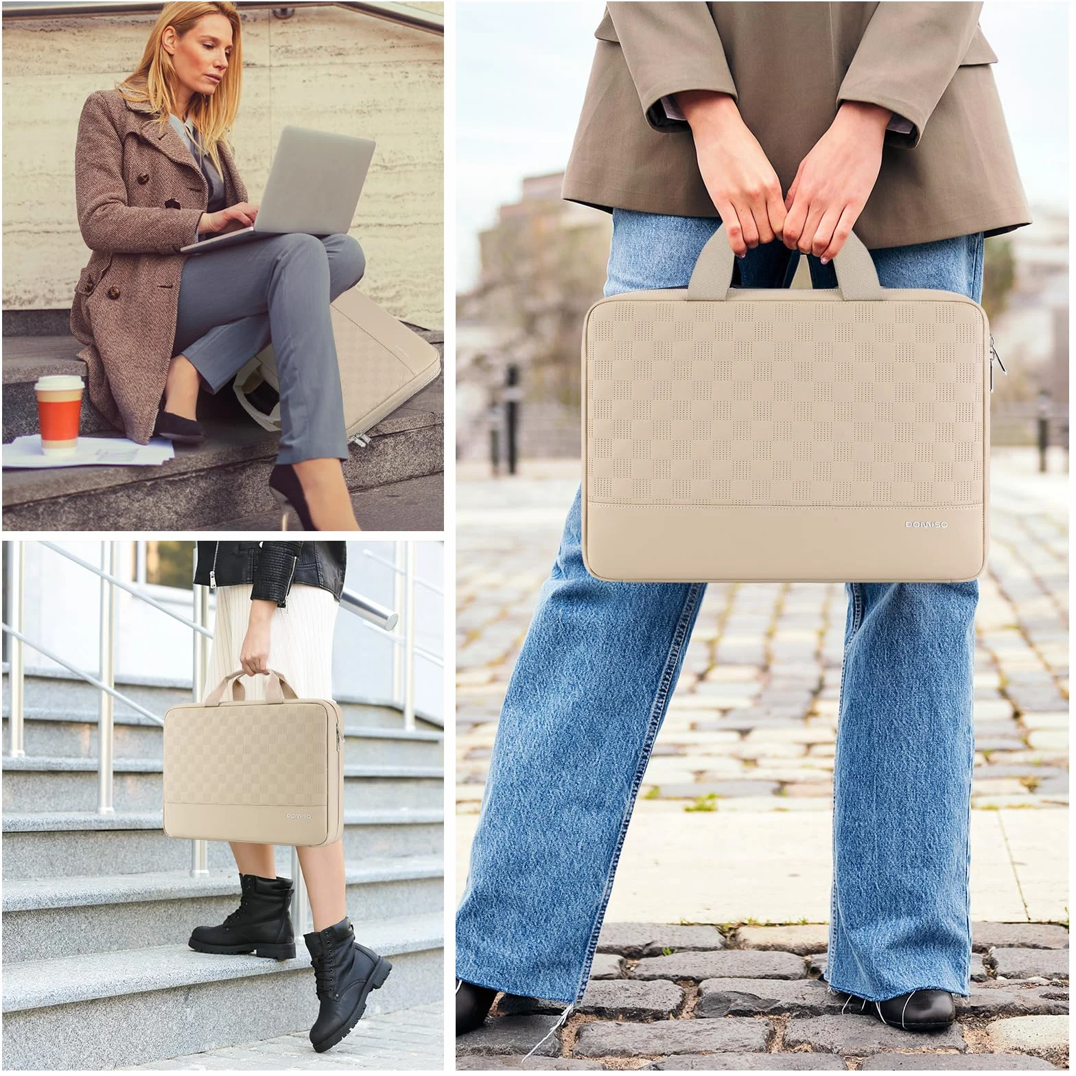 DOMISO Torba na laptop 17 cali, wodoszczelna osłona z uchwytem, etui do notebooka, PC Case do 17,3 cala Lenovo / HP / Acer / Chromebook / Dell / MSI, beżowa