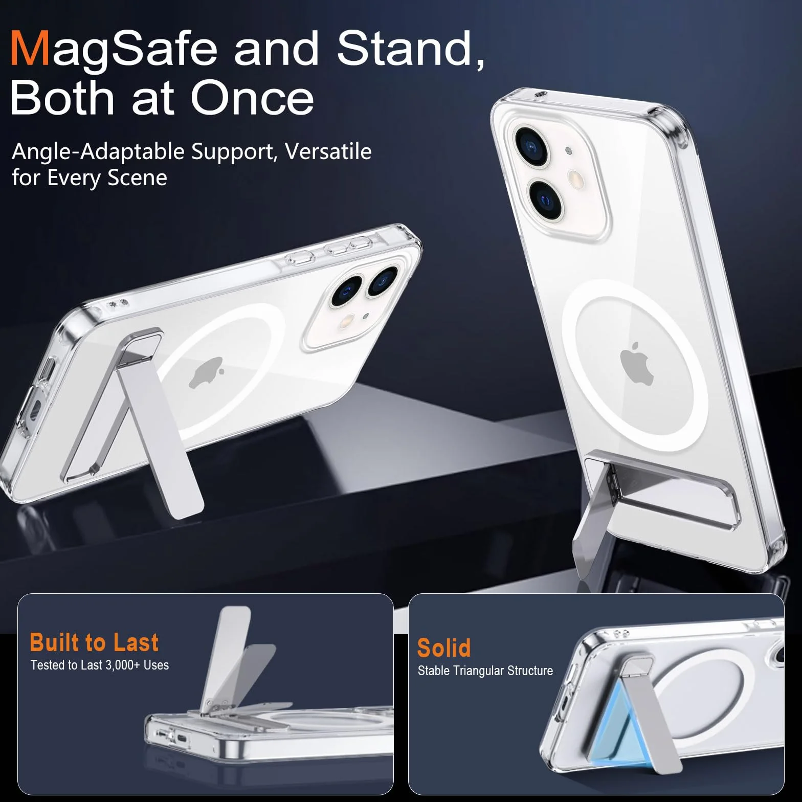 XTCASE Etui do iPhone 12/12 Pro, magnetyczne, kompatybilne z Magsafe, przezroczyste, z metalowym stojakiem, odporne na uderzenia, odporne na zarysowania, przezroczyste