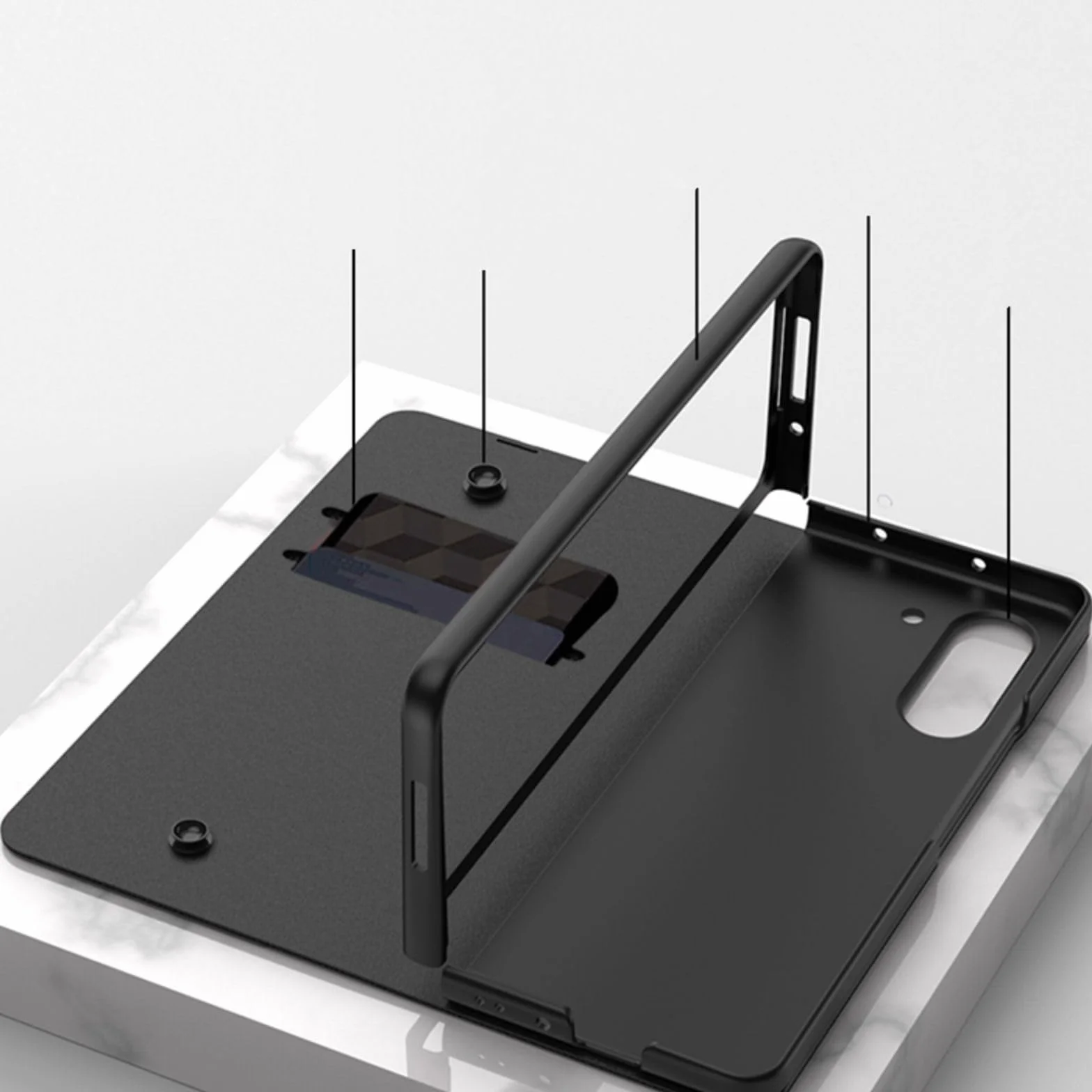 Custodia Etui do Z Fold5 etui z klapką + otwór na długopis, stojak, skóra folio, szklany blat, osłona przednia, etui na telefon komórkowy z klapką do Samsung Galaxy Z Fold5 (21)