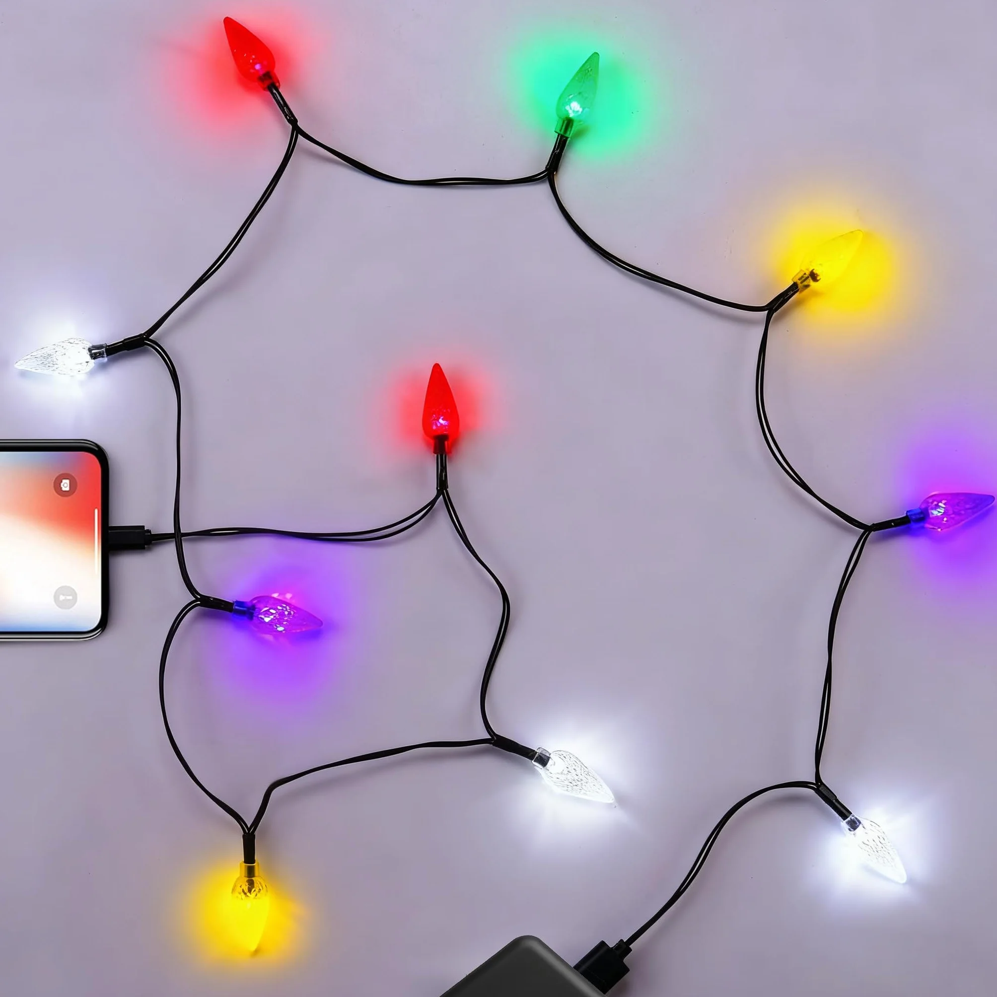 2 sztuki oświetlenia bożonarodzeniowego, kabel do ładowania telefonu komórkowego, 140 cm USB-A na Lightning, kabel do ładowania z 10 lampkami LED, kabel do ładowania na urlopie, kompatybilny z