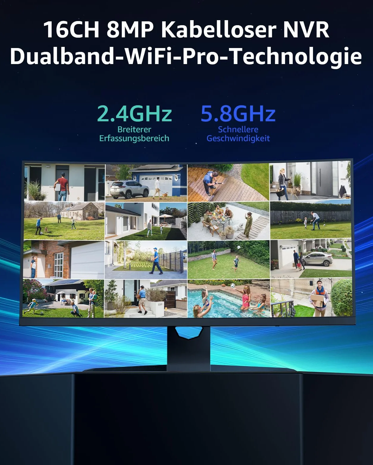 ANNKE Zestaw kamer monitoringowych 3 MP WLAN, 8 CH 5 MP, NVR, 8 kamer 3 MP, WiFi, zestaw do monitoringu wideo z dyskiem twardym 1 TB, obsługuje nagrywanie audio, odporność na warunki atmosferyczne