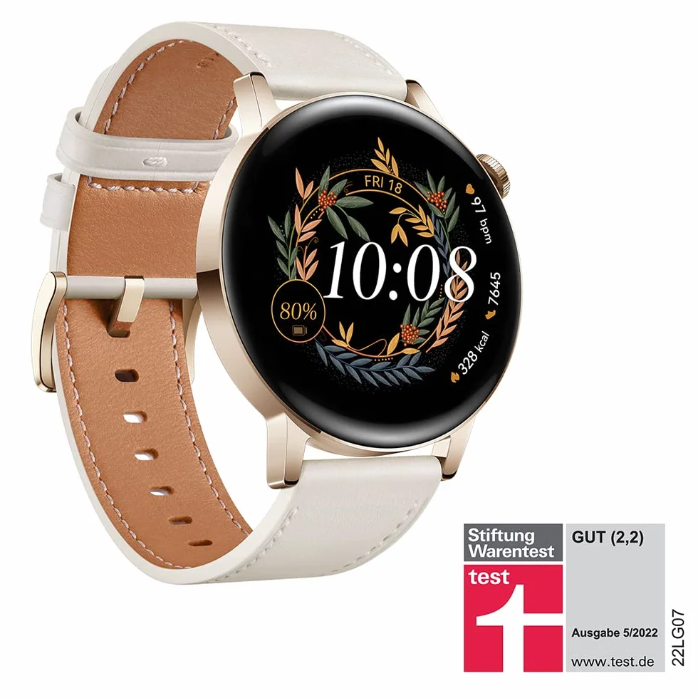 HUAWEI Smartwatch Watch GT 3 42 mm, długi czas pracy baterii, monitorowanie SpO2, dokładny monitoring tętna, 100+ trybów treningowych, połączenia Bluetooth, biały