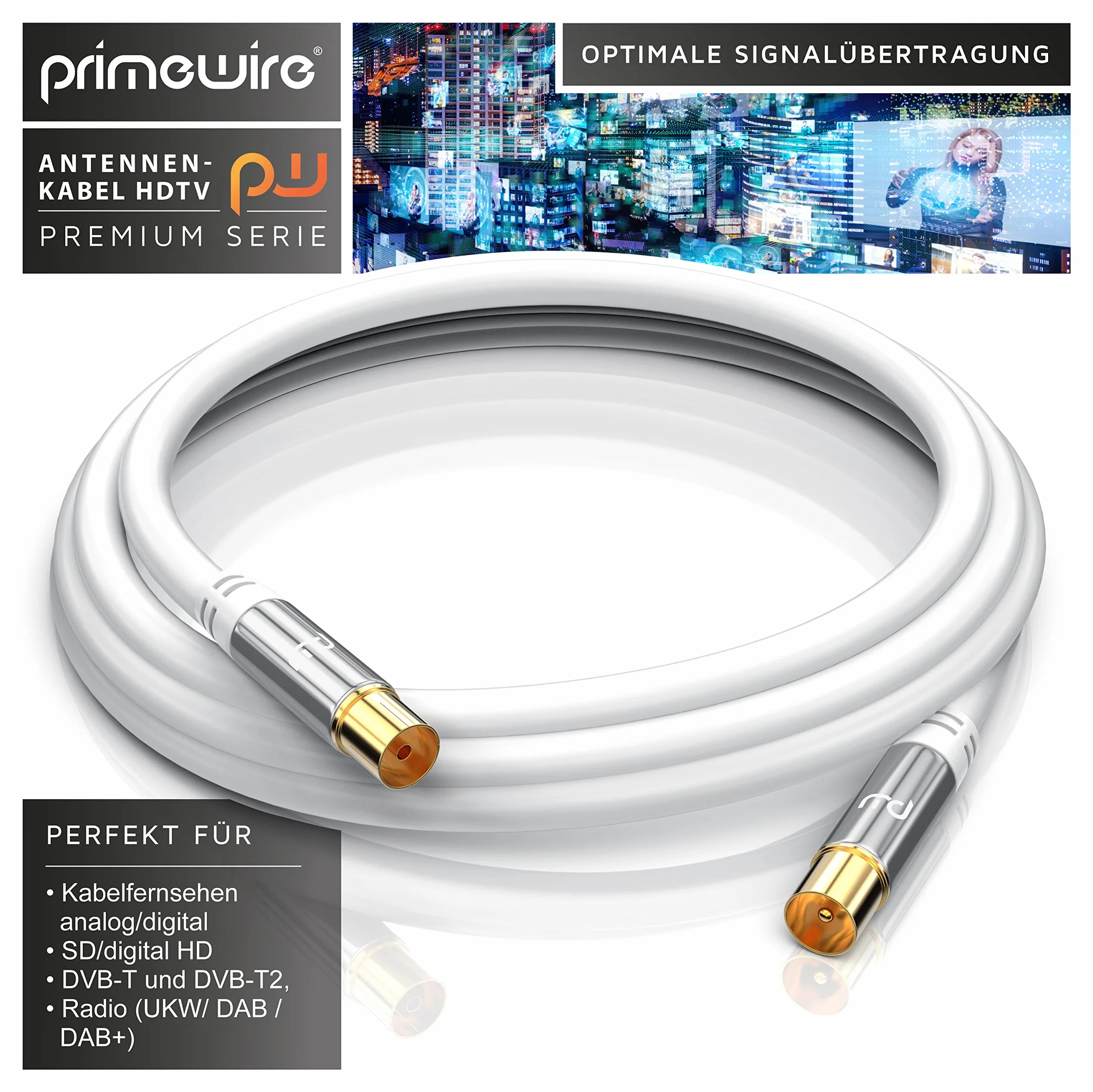 CSL kabel antenowy 3 m 8K 4K HDTV 135dB 75 omów - Premium kabel koncentryczny - FullHD 4k UHD - wtyczka koncentryczna > złącze koncentryczne - DVB-T i DVB-T2 DVB-C DVB-S2 DAB - wymiar ekranowania