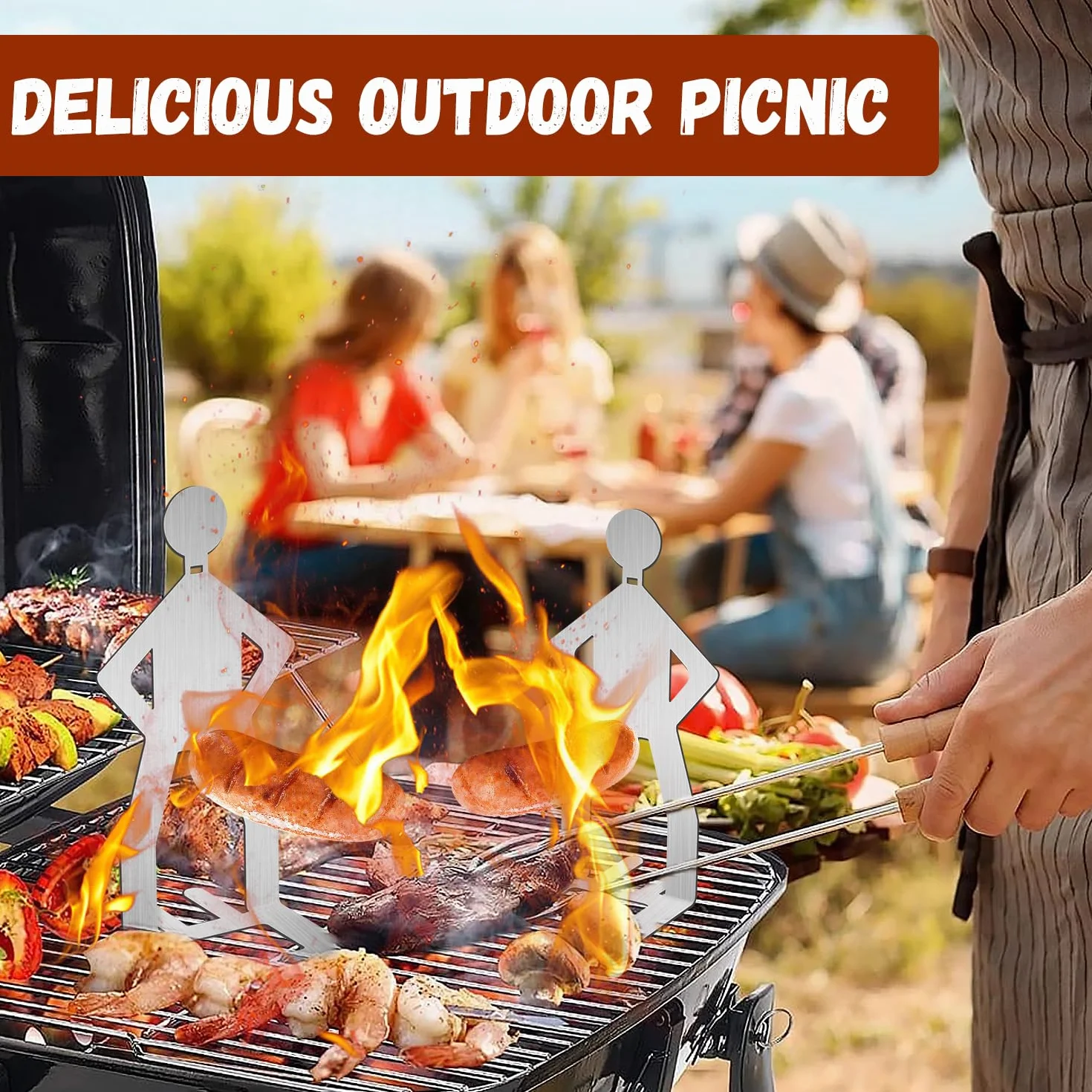 Stojak do grillowania kiełbasy, 2 sztuki, ze stali nierdzewnej, kreatywny stojący człowiek stojak na kiełbasę do grillowania, narzędzia BBQ hot dog do gotowania na zewnątrz i campingu