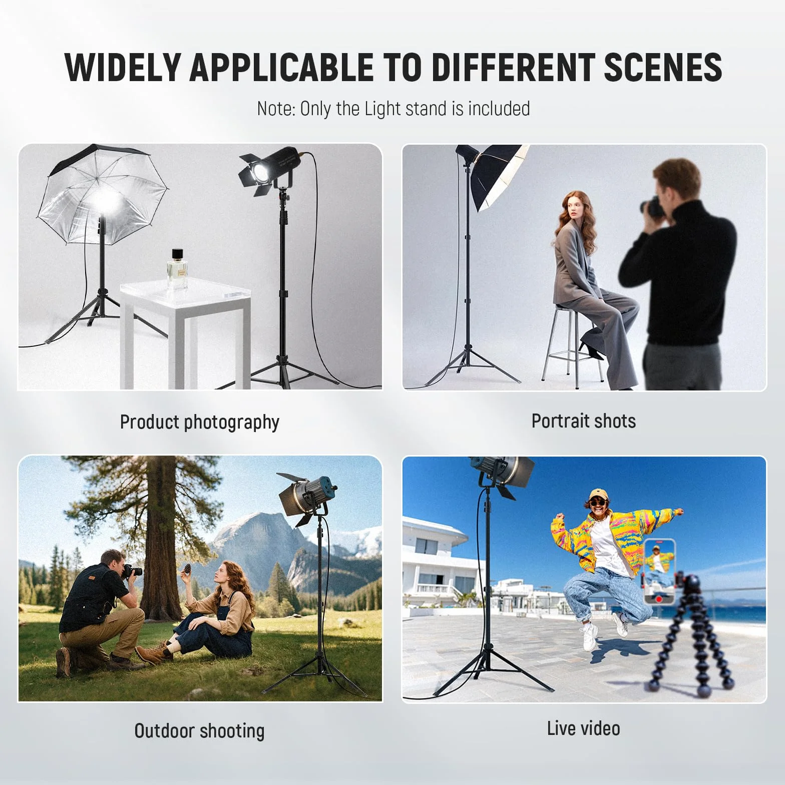NEEWER Stojak na oświetlenie fotograficzne 56-200 cm ze śrubą 1/10.2 cm, maksymalne obciążenie 8,8 lb/4 kg, aluminiowy przenośny statyw studyjny, stojak wideo na telefon do aparatu stroboskopowego