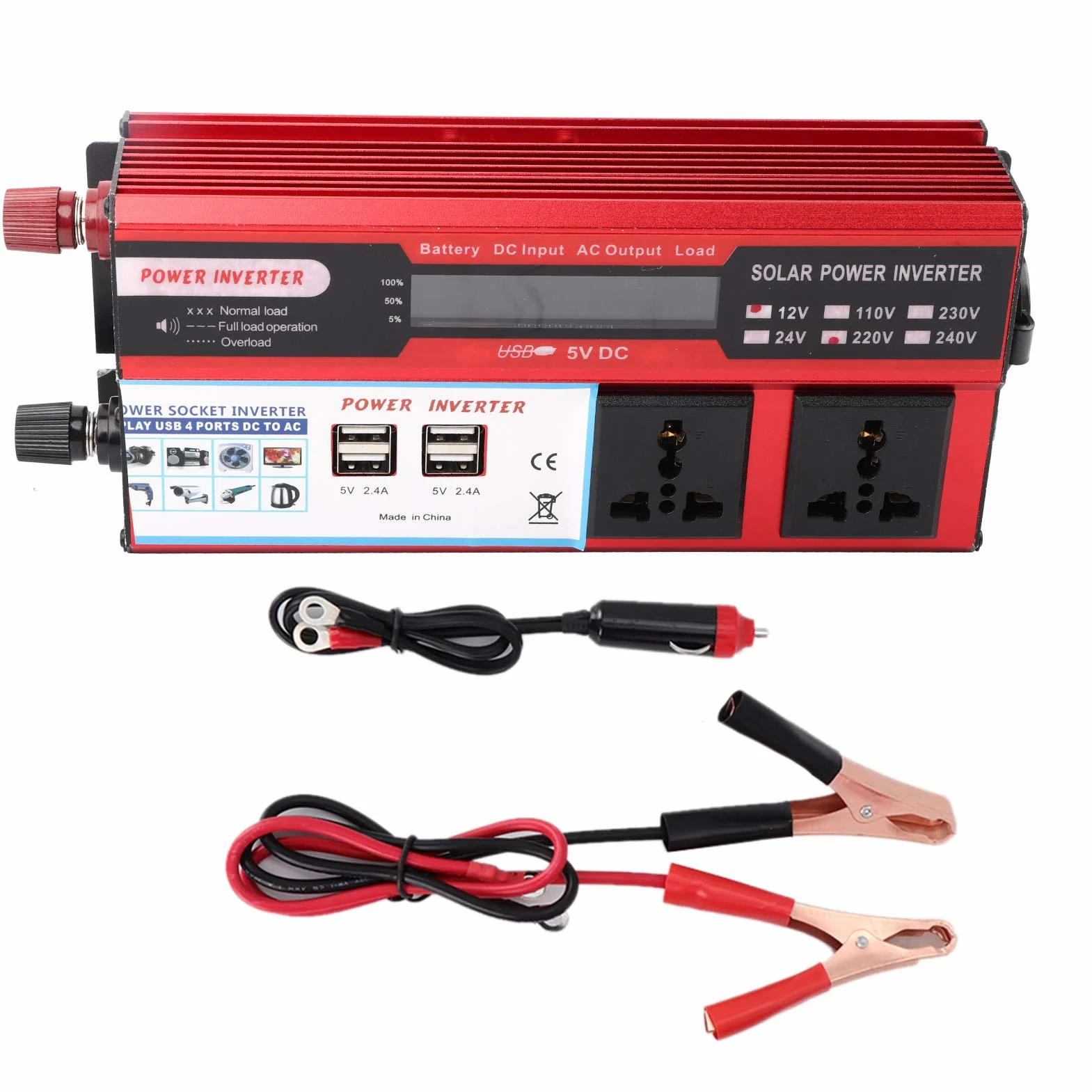 Konwerter Mocy 750 W do Samochodu z Wyświetlaczem Cyfrowym Inwerter Solarny do ładowania Telefonów i urządzeń USB Przenośny Inwerter Podróży na Zewnątrz i Zasilania Awaryjnego