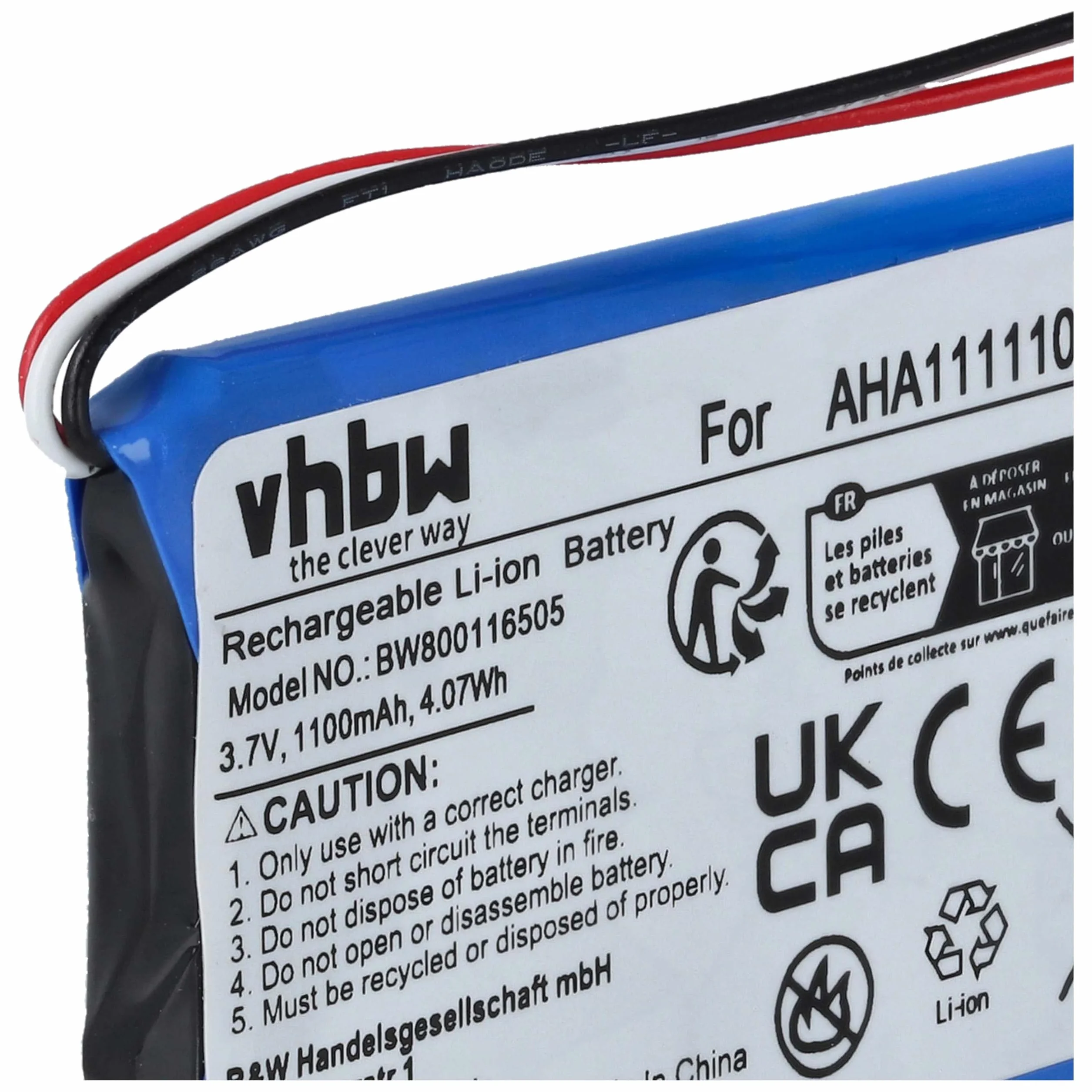 vhbw Bateria zamienna do Tomtom P6, AHA11111010, AHA1111107 do nawigacji GPS (1100 mAh, 3,7 V, litowo-jonowa)