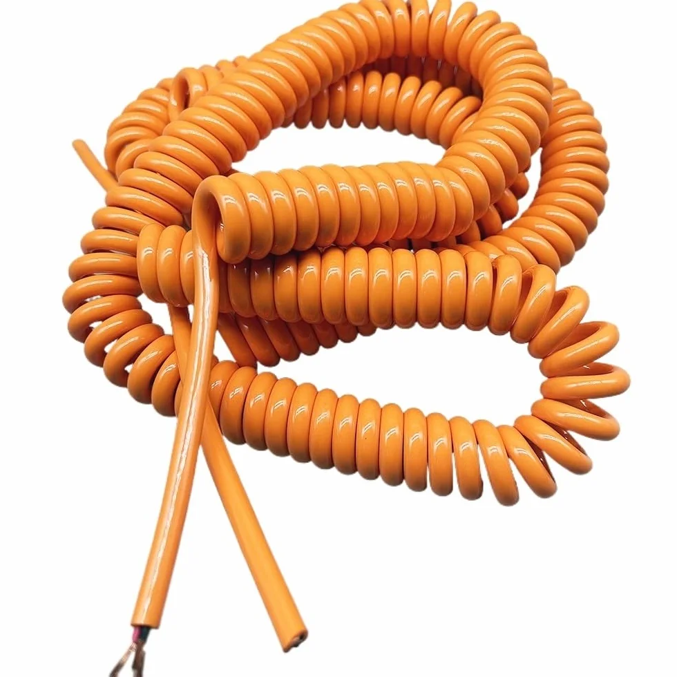 Sprężynowy przewód zasilający Flex Curly Spring Co Sprężynowy spiralny 3-żyłowy kabel ładujący 1 mm2 Pomarańczowa miedź beztlenowa, zwijany 20 m(Stretch 6 Meters)