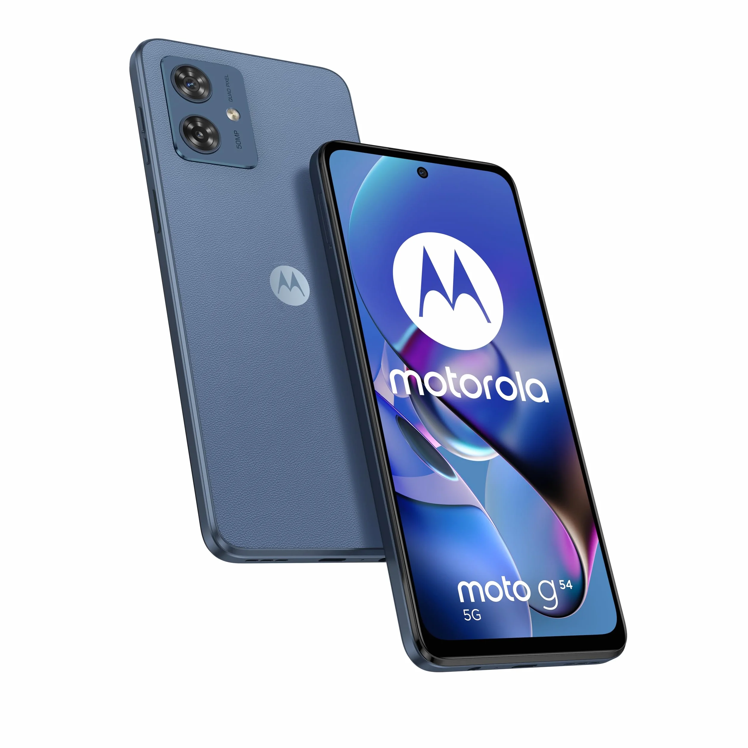 Moto G54 24 GB (12 GB + 12 GB RAM Boost) / 256 GB niebieski indygo, Hiszpania, ekran Full HD+ Surround i Dolby Atmos, system kamer 50 MP z OIS, moc 5 G, akumulator 5000 mAh, ładowarka wchodzi w zakres