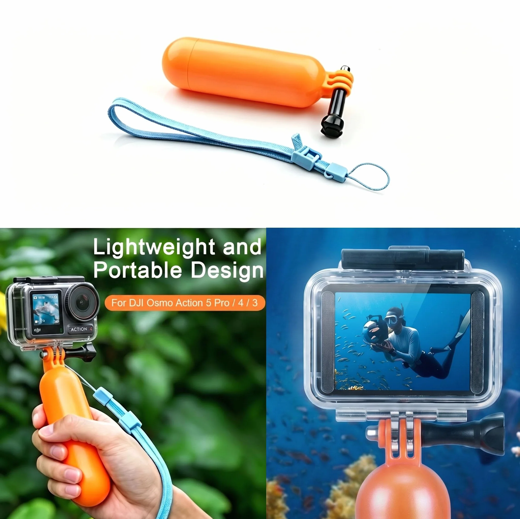 Wodoodporna Obudowa Nurkowania z Pływający uchwyt Etui Ochronne i Folie Szklane Zestaw Akcesoriów Kompatybilny z DJI Osmo Action 5 Pro/Action 4/Action 3 do Snurkowania, Surfingu, Wakeboardu | pływający uchwyt, osłona ochronna, szklana folia ochronna do nu