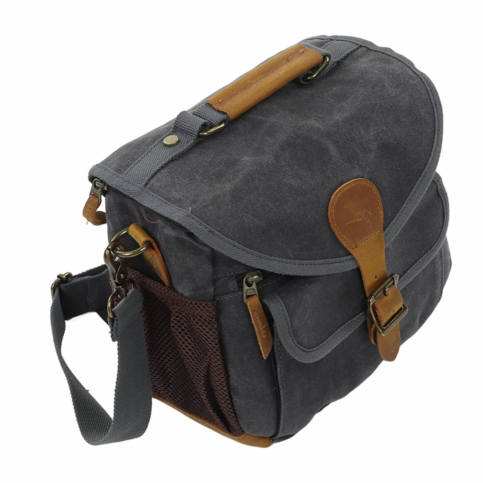 Vintage Canvas Camera Bag, 10,2x7.9x4,7 cala woskowane płótno z skórzaną torbą na ramię na ramię do fotografii DSLR