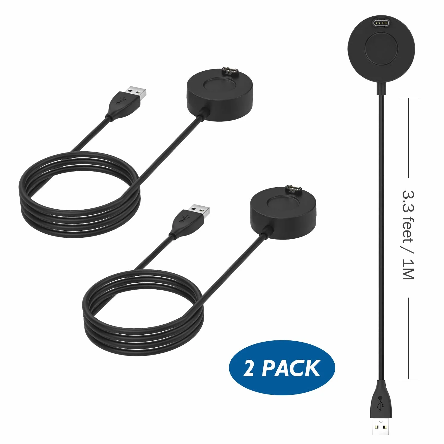 TiMOVO 2 Pack Charger Compatible with Garmin Watch, Black | Portable Charging Dock for Vivoactive 6/5/4/3, Venu 4/3/2, Fenix E/8/7/6/5, Forerunner 970/570/745/945, Instinct 3