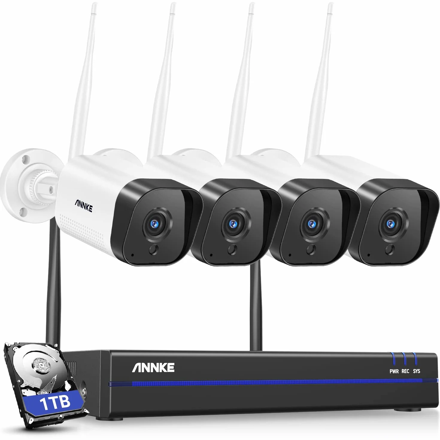 ANNKE Bezprzewodowa kamera do monitoringu 3 MP, zestaw zewnętrzny 8CH 5 MP NVR z 4 x 3 MP WiFi, zestaw do monitoringu wideo z dyskiem twardym 1 TB, obsługuje nagrywanie audio, odporność na warunki
