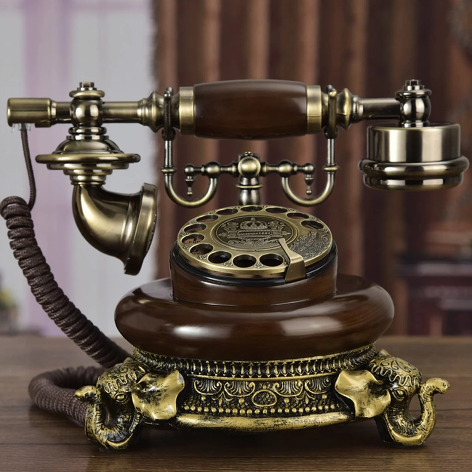 HJMMWT Retro przewodowy telefon stacjonarny, tarcza z funkcją ponownego wybierania, klasyczny stary dom mody, telefon biurowy, A