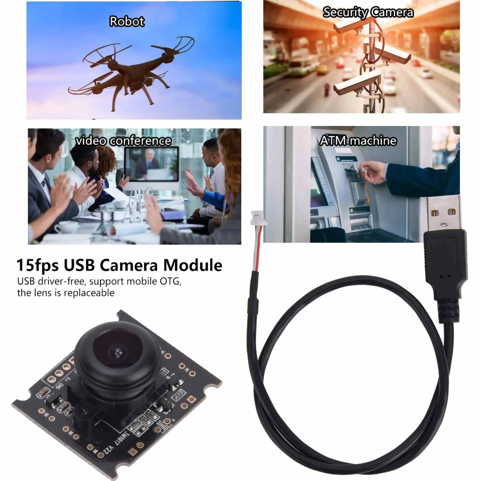 OV3660 Chip USB moduł kamery, szerokokątny moduł kamery 110° HD High Frame 2048 x 1536 15 kl./s, obsługa 110°, mobilny OTG, wyjście USB 2.0, uniwersalny moduł kamery