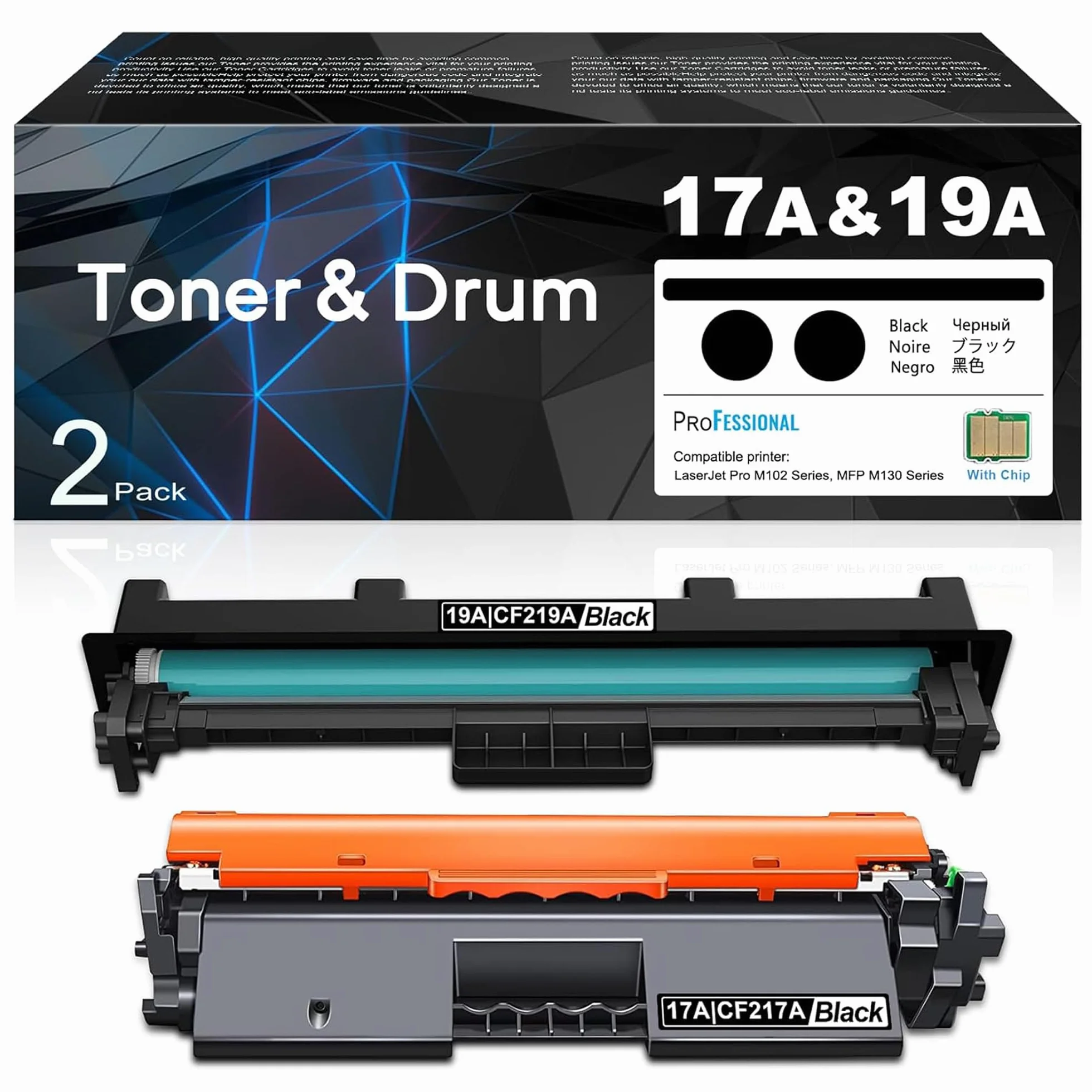 17A CF217A czarny toner i czarny bęben 19A CF219A (2-pak) zamiennik do tonera HP 17A CF217A i bębna obrazowego 19A CF219A kompatybilny z laserowym Pro MFP M130a, M130nw, M130fn, M130fw, M102a