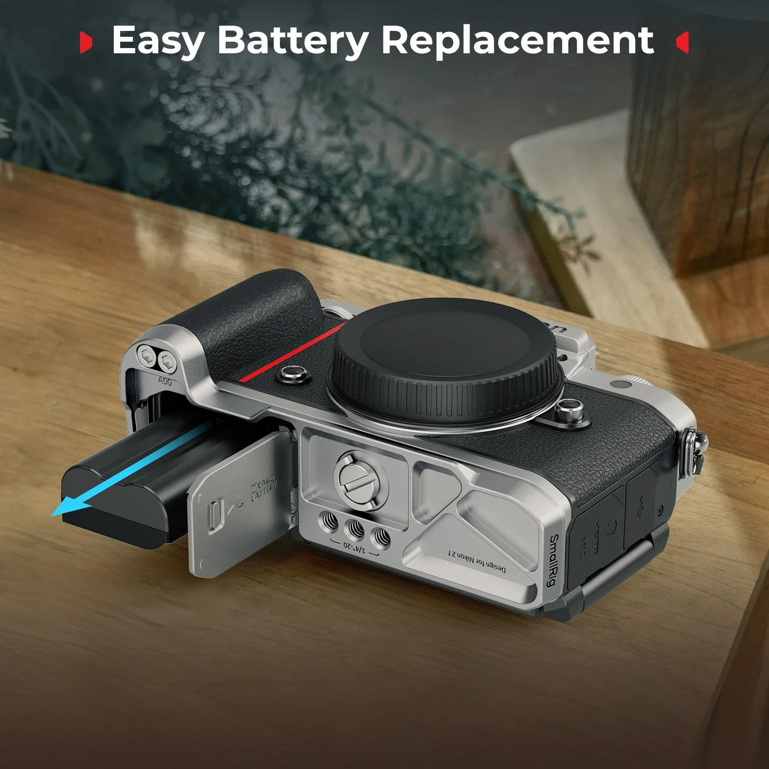 SMALLRIG Silikonowy uchwyt w kształcie litery L do Nikon Z f, z wbudowaną płytką szybkiego montażu do Arca i otworem na pasek na nadgarstek, z gwintowanymi otworami 1/4"-20 do (srebrny) - 5706