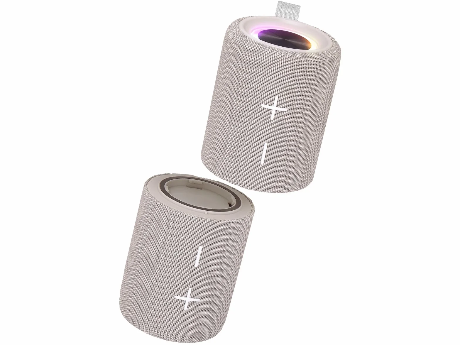 Trevi XSC 8A88 B przenośna bezprzewodowa obudowa stereo 2 x 15 W z pasywnym głośnikiem niskotonowym, wodoszczelny, odtwarzacz MP3 Micro SD, AUX-IN, światło dyskowe i oddzielny głośnik, beżowy
