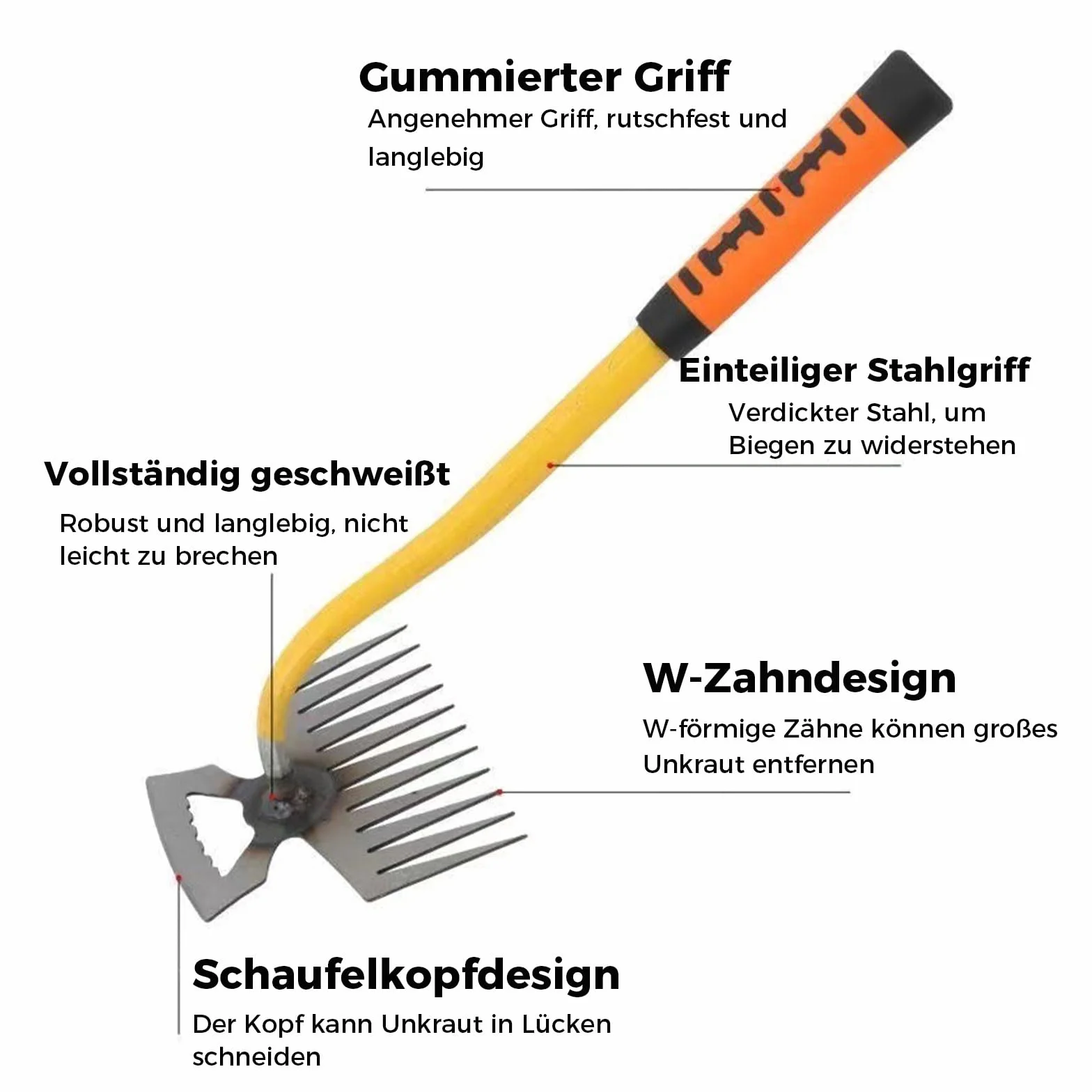 MOGADEE® Wyrywacz do chwastów z uchwytem 40 cm, do usuwania chwastów, 11 zębów 2 w 1, ręczny, ze stali nierdzewnej, pomocnik ogrodnika, 1 szt.