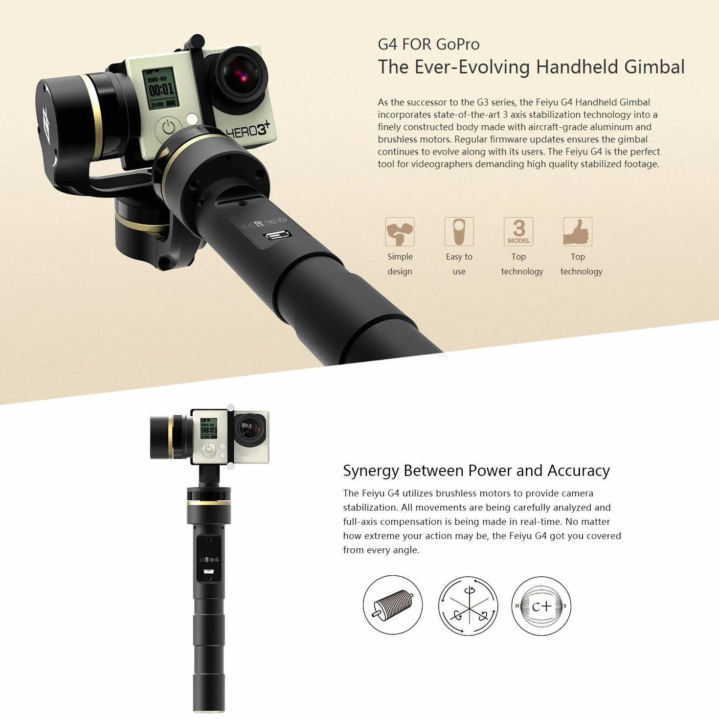 Feiyu FY-G4 ręczny gimbal do kamery sportowej GoPro - czarny