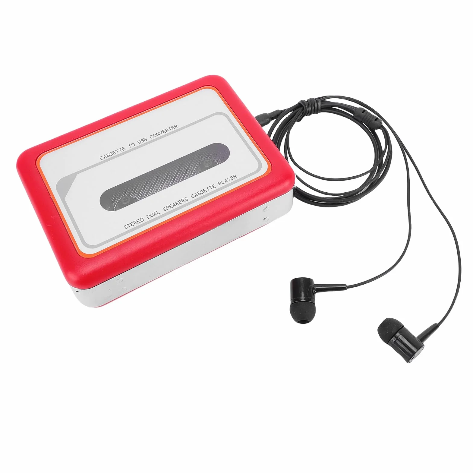 Odtwarzacz Kasetowy, Przenośny Konwerter Kaset na MP3, Odtwarzacz z Gniazdem Słuchawkowym 3,5 Mm, Słuchawki, Wbudowany Głośnik, Konwerter Taśmy na cyfrową, 2 Baterie AA/zasilanie Przez USB