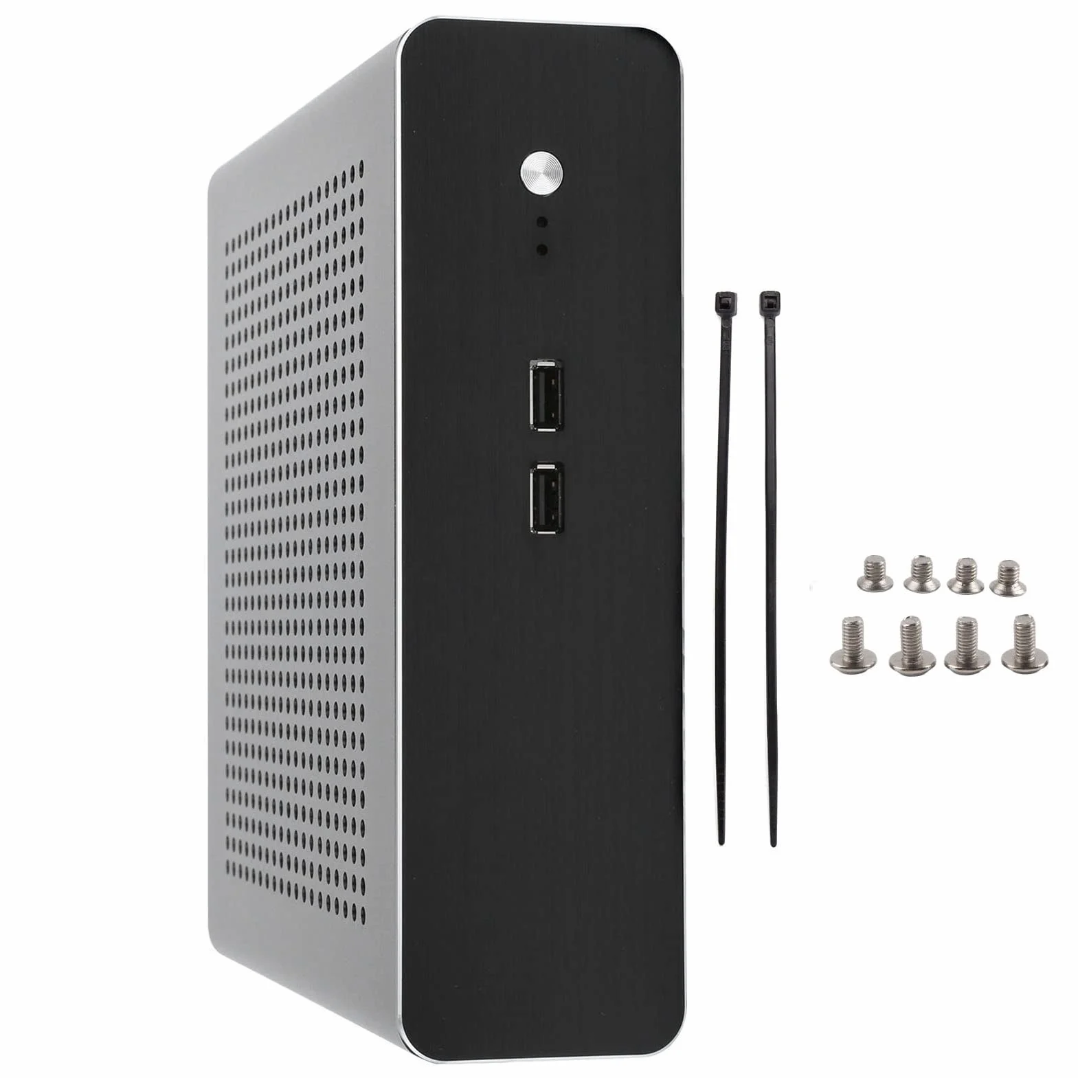 Ejoyous Obudowa Komputera Stacjonarnego W Całości Aluminiowa Obudowa HTPC G60S Mini ITX do Zasilacza DC ATX z 2 Opcjonalnymi Napędami USB 3 i Poziomym Pionowym Uchwytem ściennym do Domowego Biura