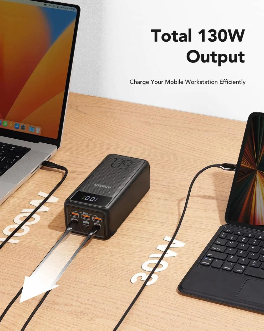 LITIONITE Raiden 130W / 56.000mAh Power Bank USB-C PD3.0 (100W Max) + USB-A (18W Max) - przenośny powerbank z dużym wyświetlaczem do PC/MacBook/MateBook/Surface/Spectre/smartphone/tablet
