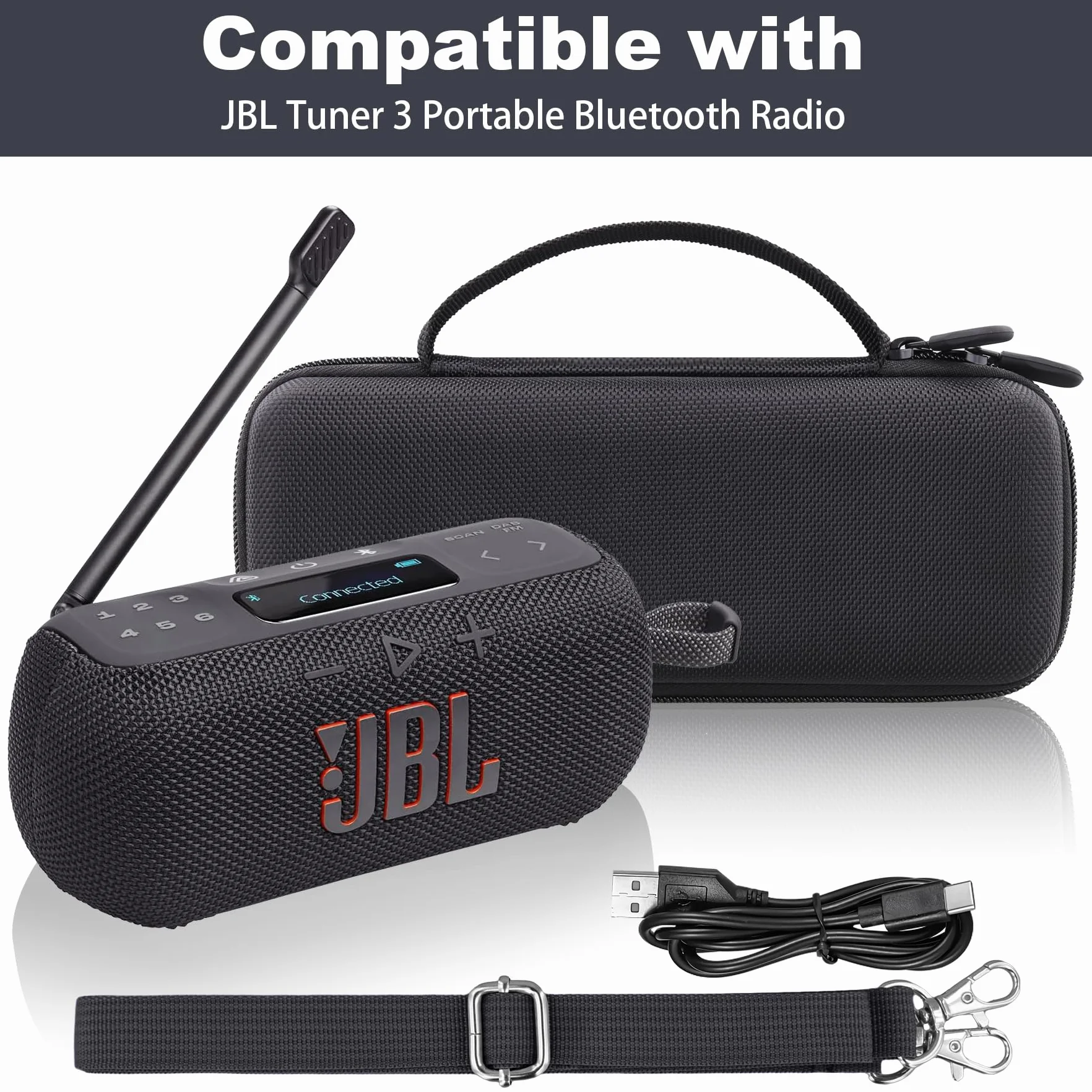 co2CREA Twarde etui podróżne do przenośnego radia Bluetooth JBL Tuner 3, tylko etui