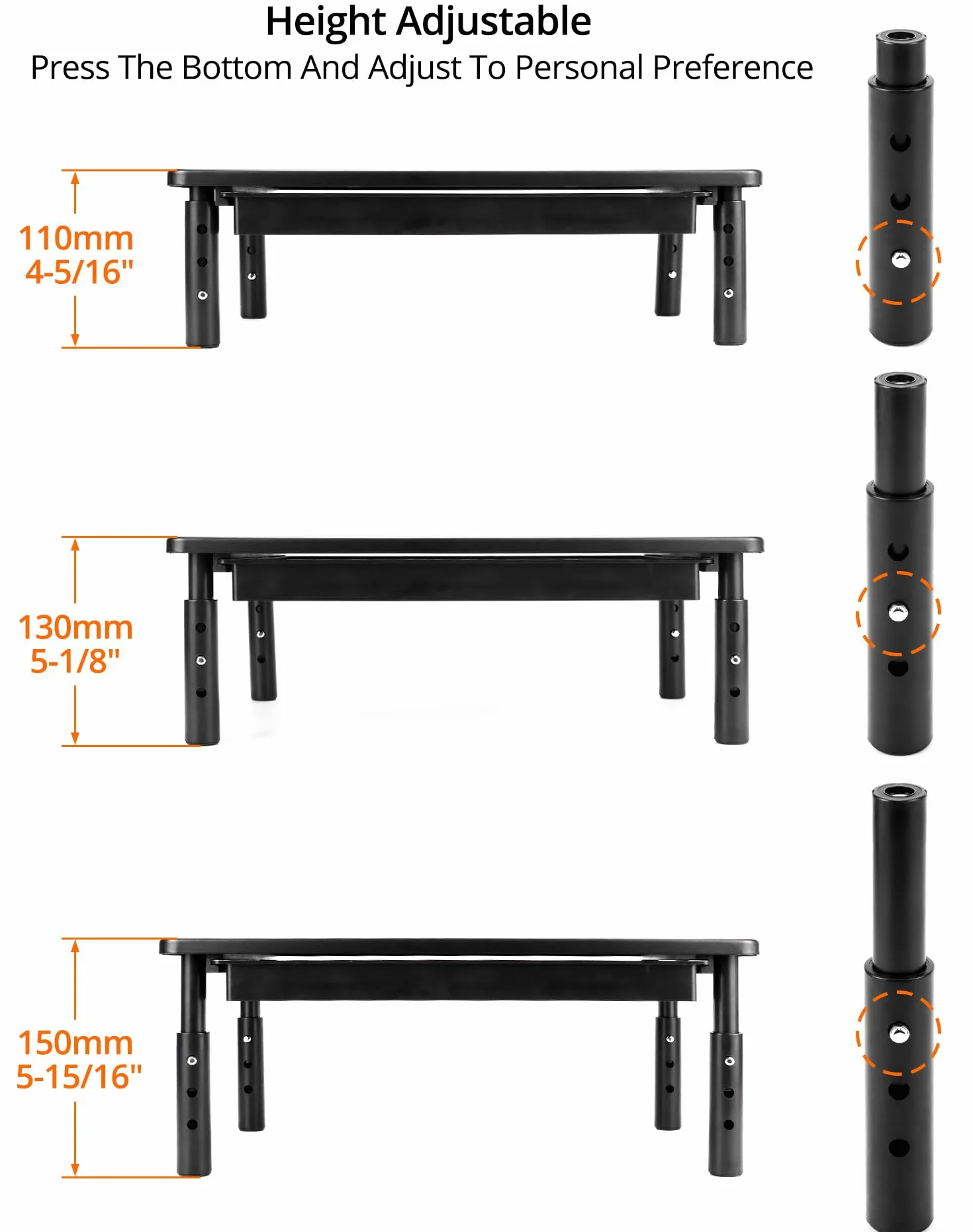 QWORK® Stojak pod monitor z szufladą, 3 poziomy regulacji, nośność 20 kg, do monitora komputera PC, laptopa, projektora, 37x23cm