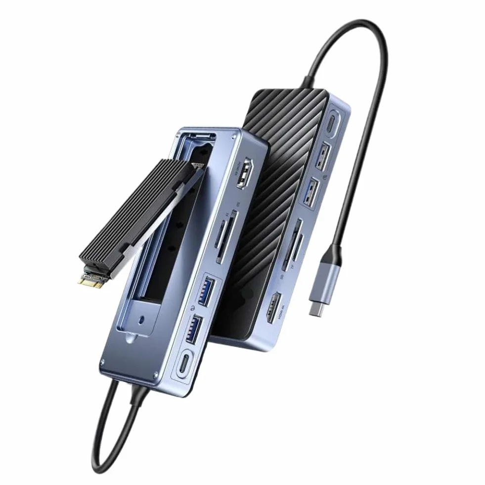 Hub USB C z obudową SSD, stacja dokująca do laptopa 4K60Hz HDMI 100W PD RJ45 SDTF 10 Gb/s M.2 NVME SATA SSD 8 TB kompatybilna z laptopem (8 w 1 SD TF)