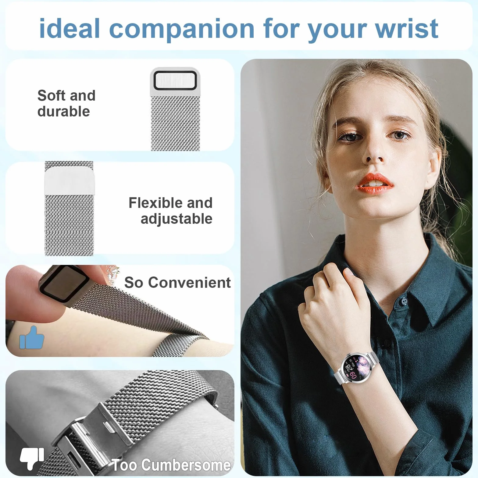 Damski smartwatch Efolen z funkcją telefonu, Inteligentny zegarek z ekranem dotykowym 1,1 cala, Zegarek z trybami sportowymi 110+, Monitor pracy serca, Miesiączka SpO2, monitor snu,Monitor fitness