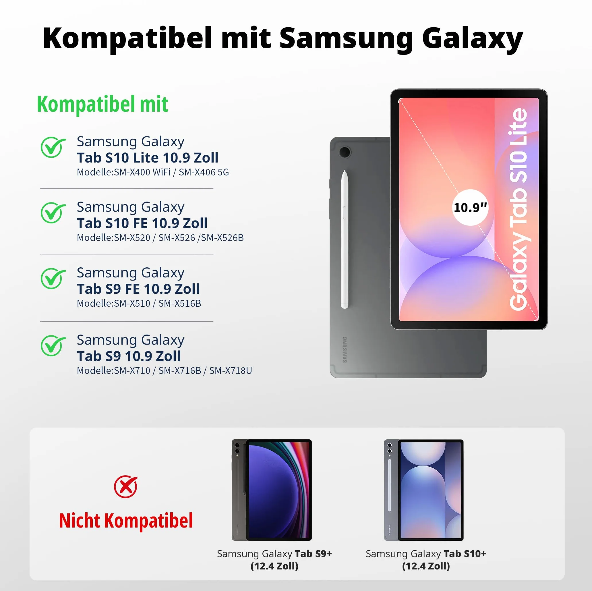 EasyAcc Etui na klawiaturę kompatybilne z Samsung Galaxy Tab S9 FE 10,9 cala / S9 2023 11 cali z folią ochronną, zdejmowane etui ochronne na klawiaturę z uchwytem na ołówek, czarne