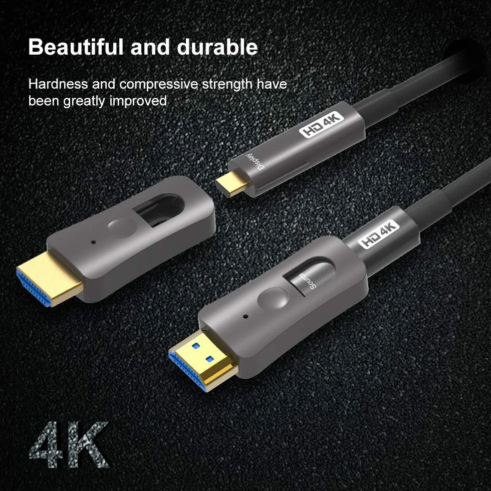 YIWENTEC Kabel światłowodowy HDMI 4k@60Hz HDCP2.2 4:4:4 wysoka prędkość 18 Gb/s HDR 3D 4K2K HDMI optyczny kabel światłowodowy z micro HDMI typu pull (20 m, 4K)