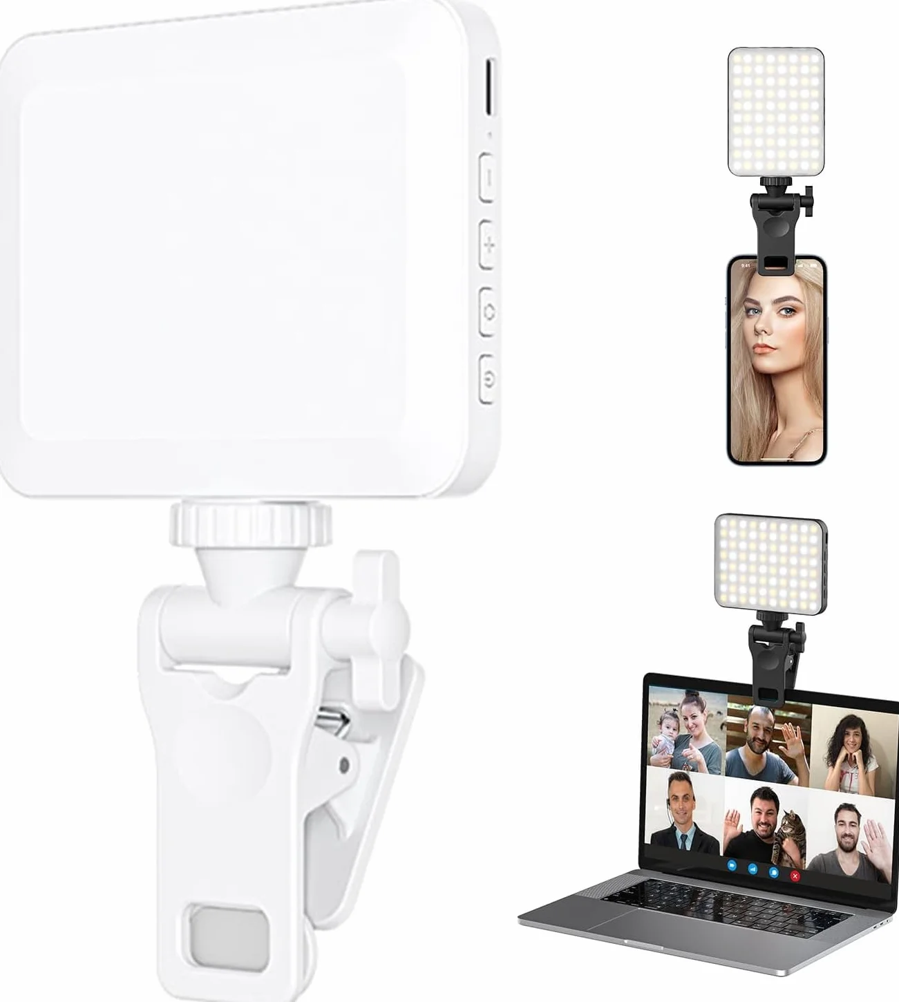 Ładowalna lampa do selfie, lampa z klipsem do telefonu, laptopa, tabletu, przenośnego światła do wideokonferencji, transmisji na żywo, zoom, połączenia, makijażu