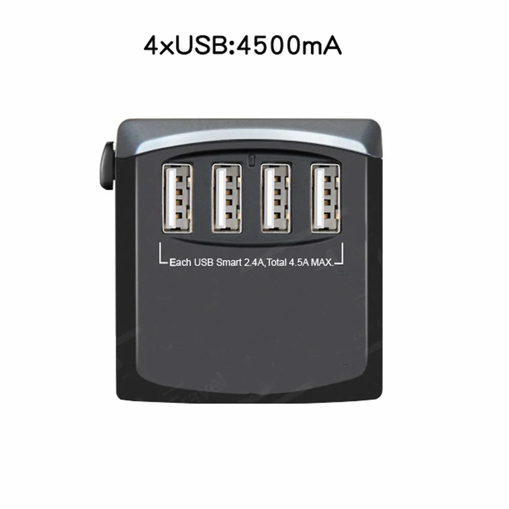 Uniwersalny międzynarodowy adapter podróży, ogólnoświatowy zasilacz z 4 Usb. Idealny na europejski USA, UE, UK, AU 224 Państwa (Color : A, Rozmiar : 5.3 * 5.4 * 7.1cm)